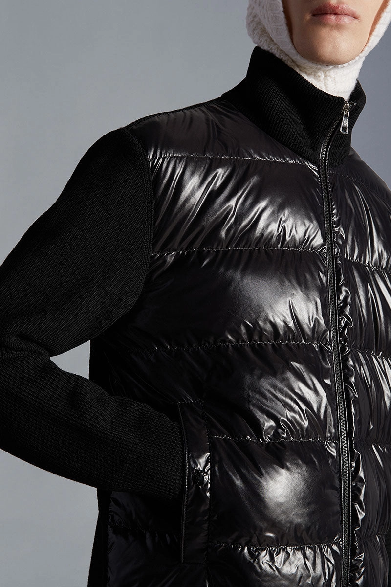 Rubberized Edging Graphic Padded Wool Cardigan