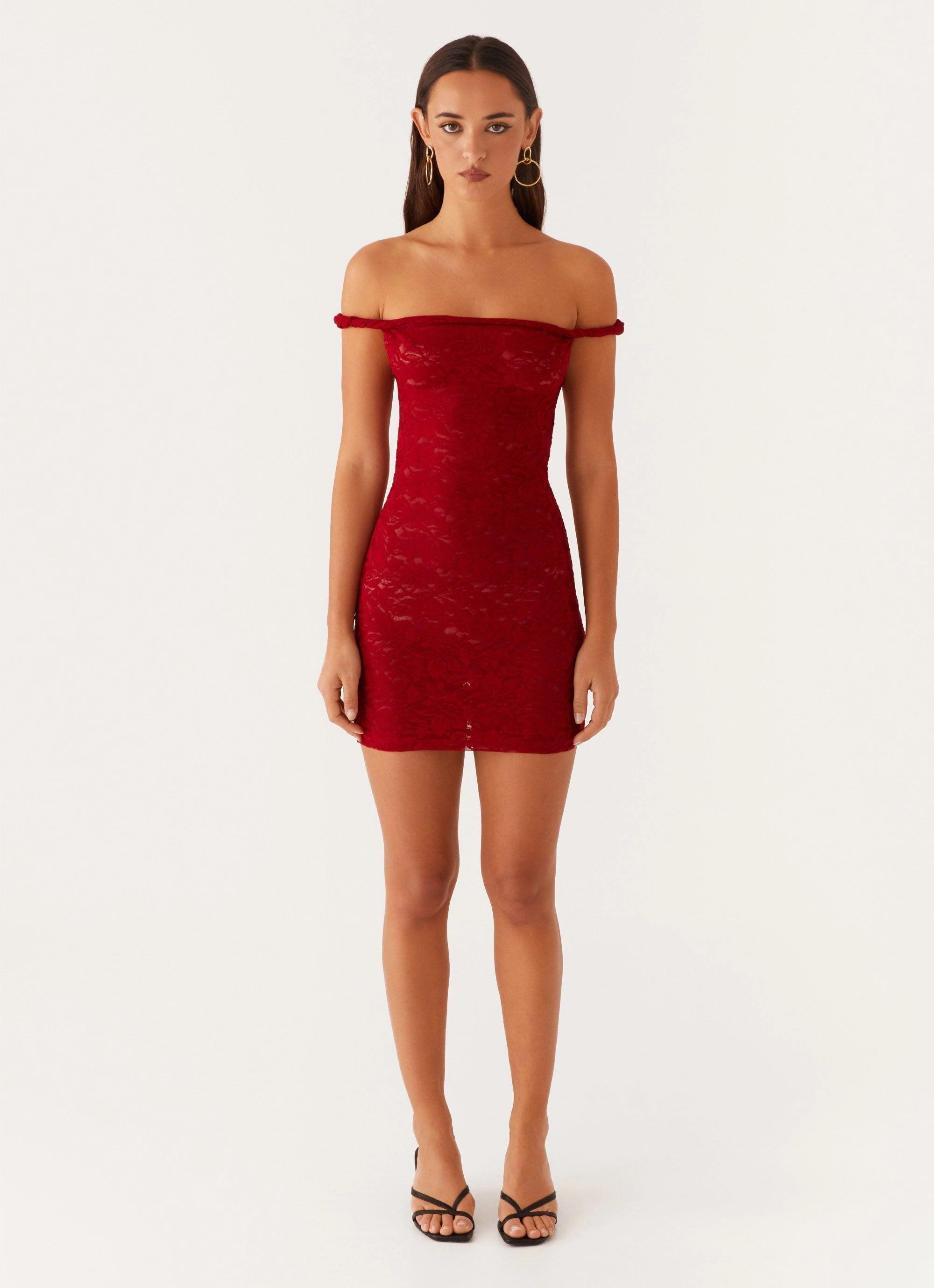 Arabella Lace Twist Shoulder Mini Dress - Red Formal Choice