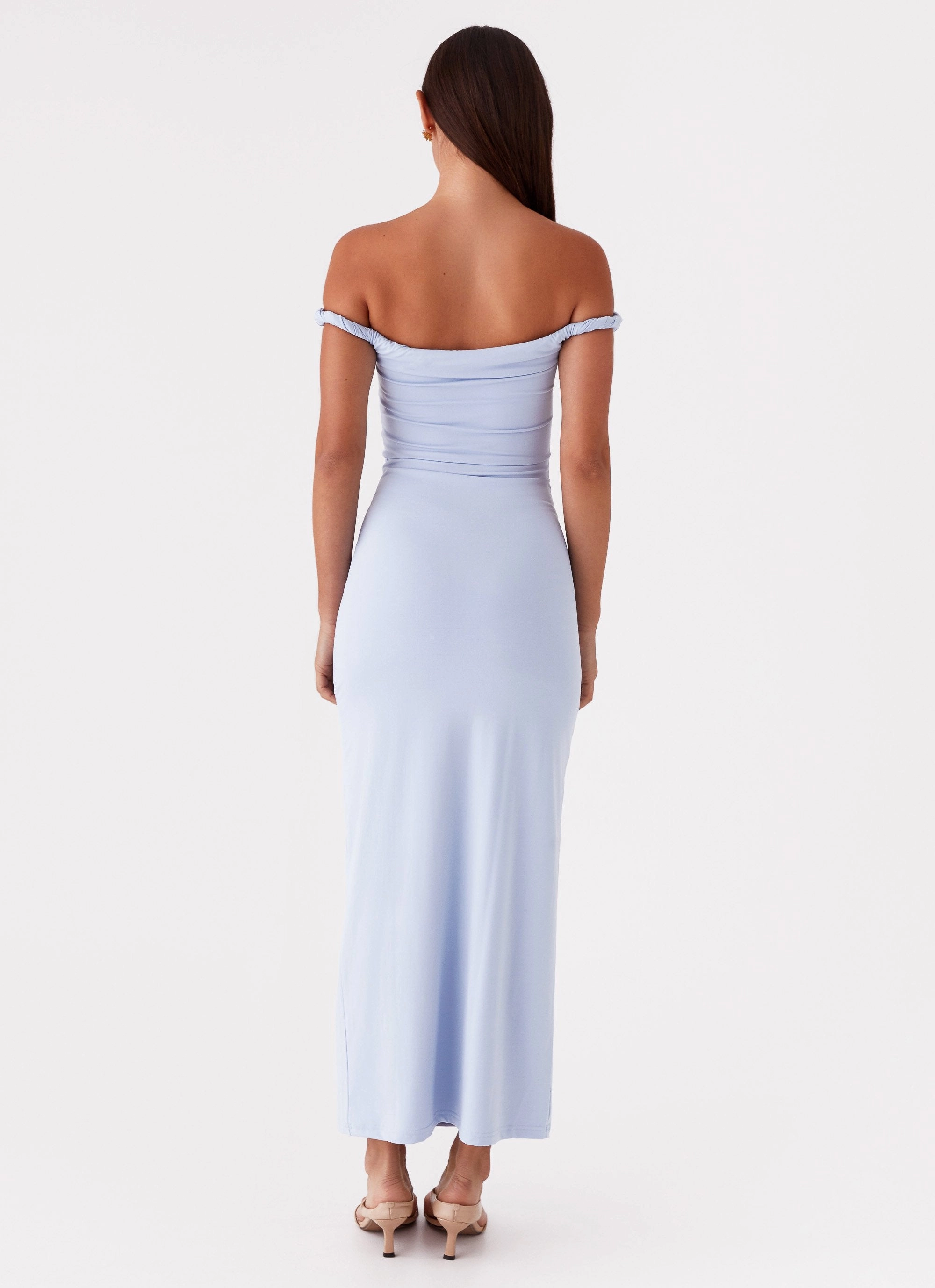 Smart Glide Open Back Arabella Twist Shoulder Maxi Dress - Blue