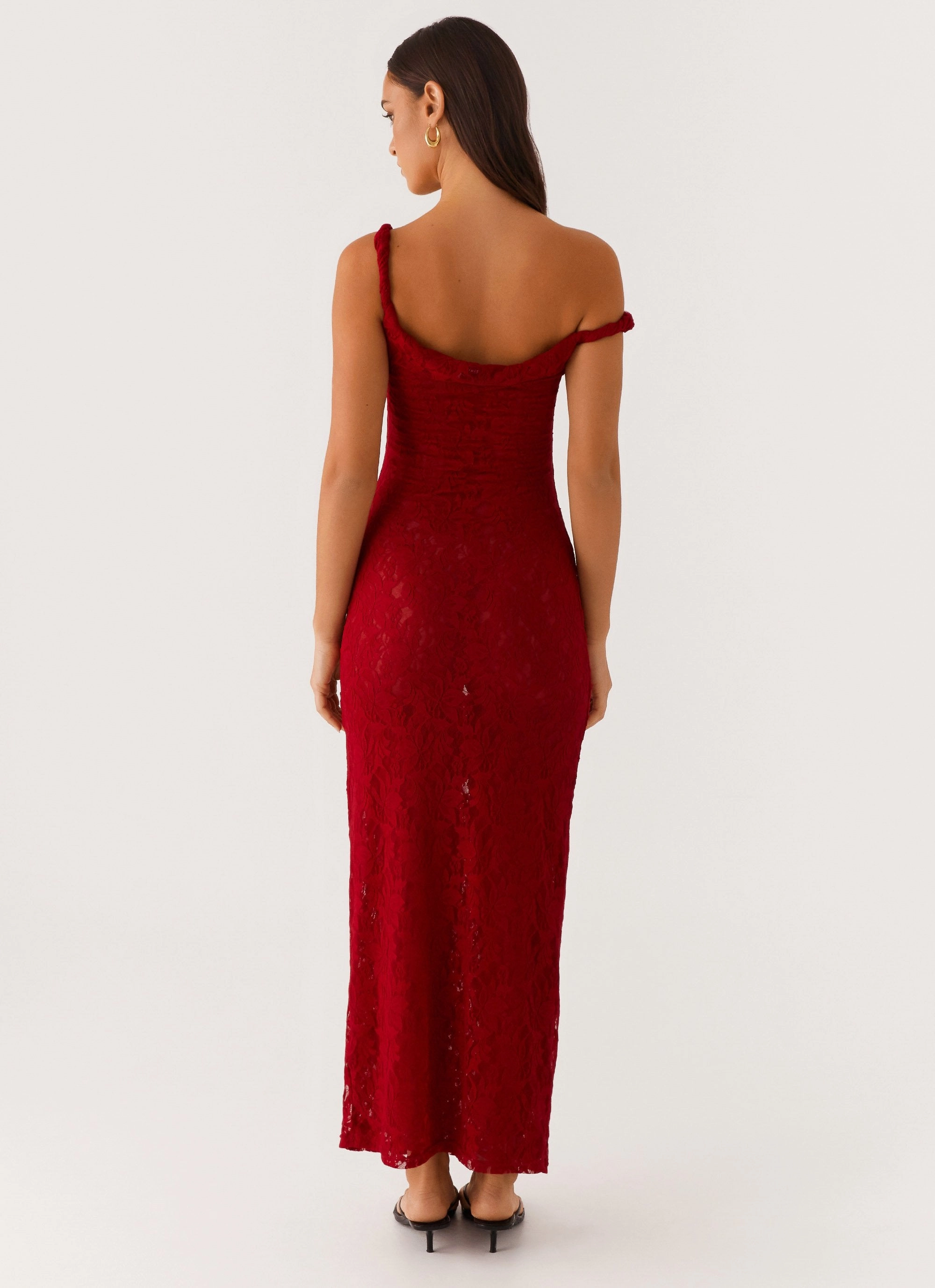 Light Flow Designer-Label Arabella Twist Shoulder Maxi Dress - Maroon