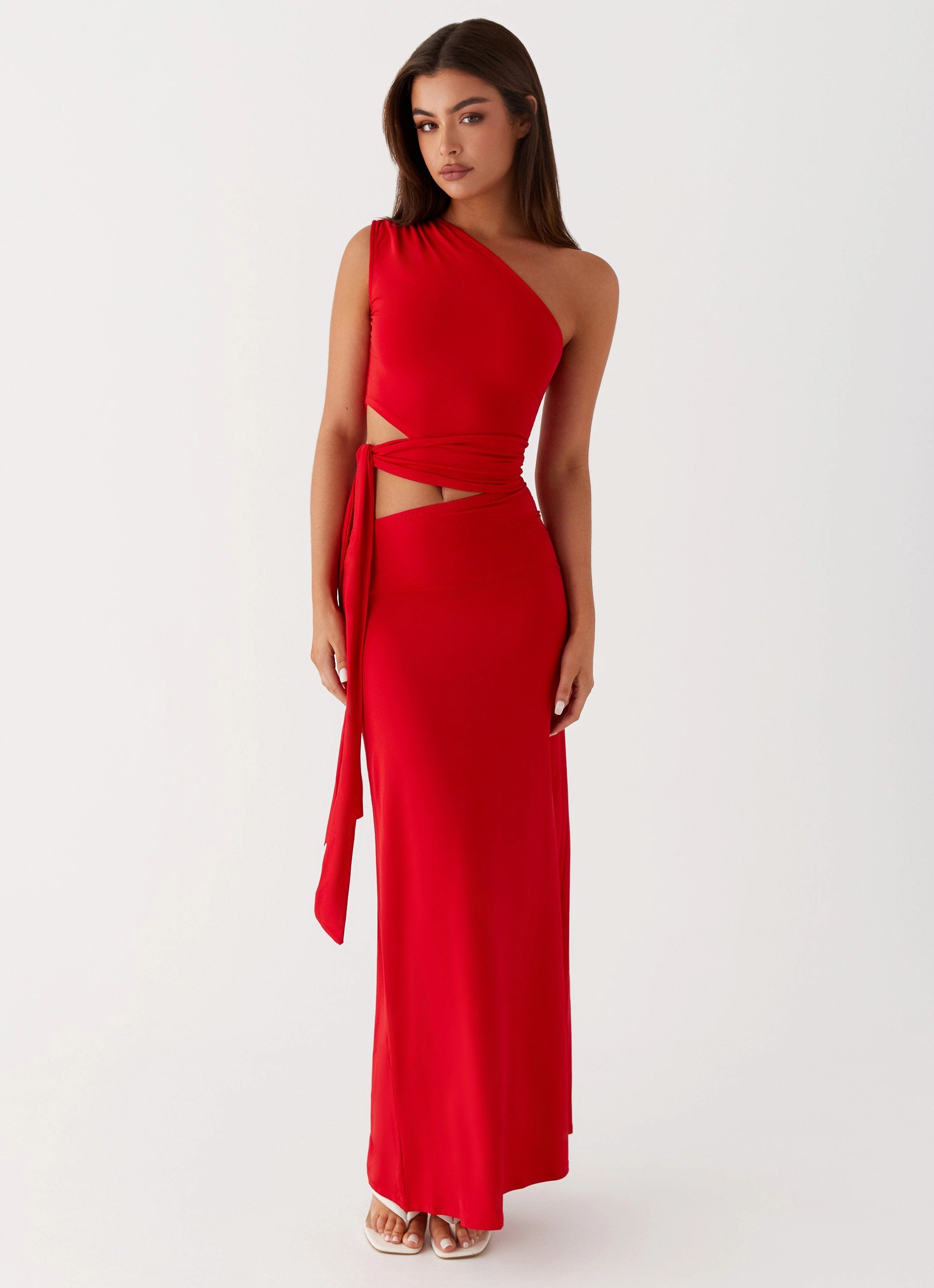 Love Me Tie Maxi Dress - Red Structured-Shape