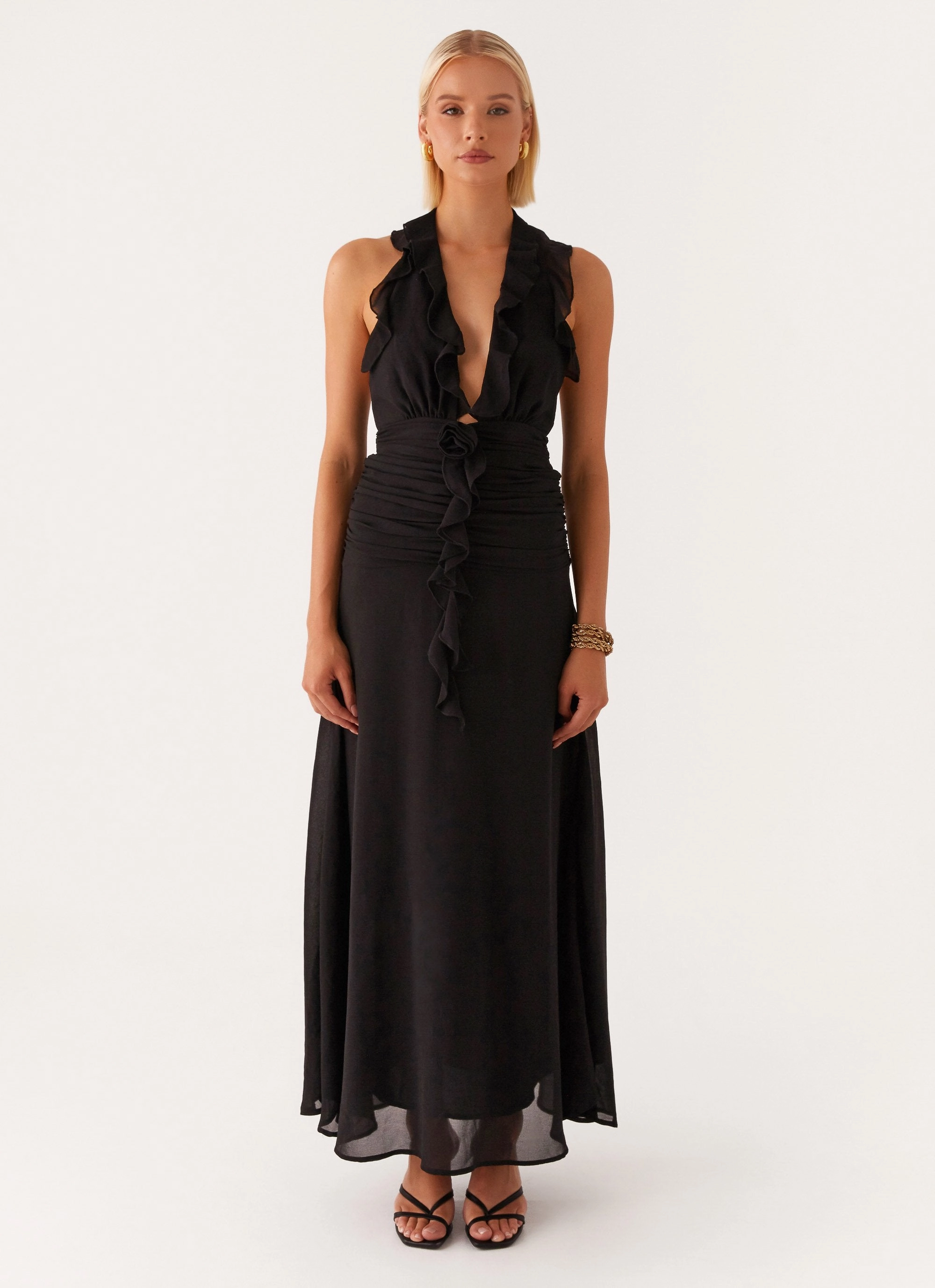 What You Need Frill Maxi Dress - Black Sunset Look Light Silhouette