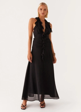 Grab Quick What You Need Frill Maxi Dress - Black