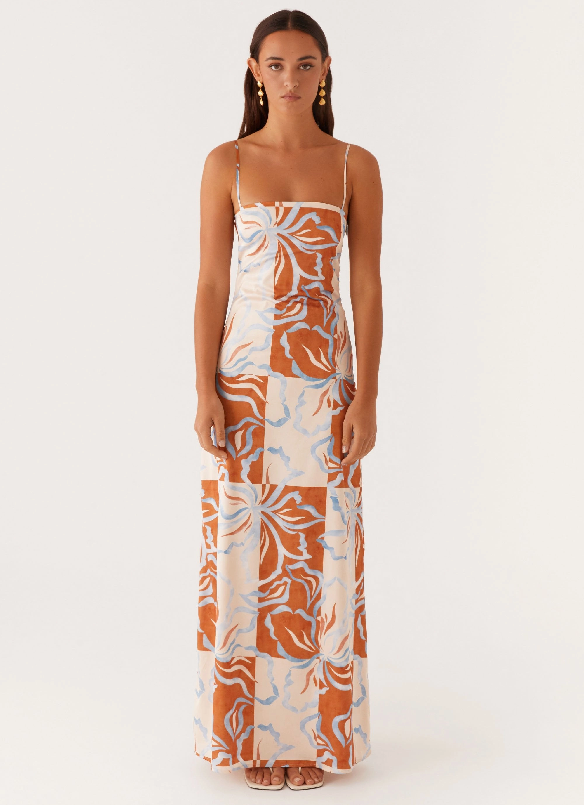 Aster Bloom Maxi Dress - Orange Blue Floral Perfect Layer
