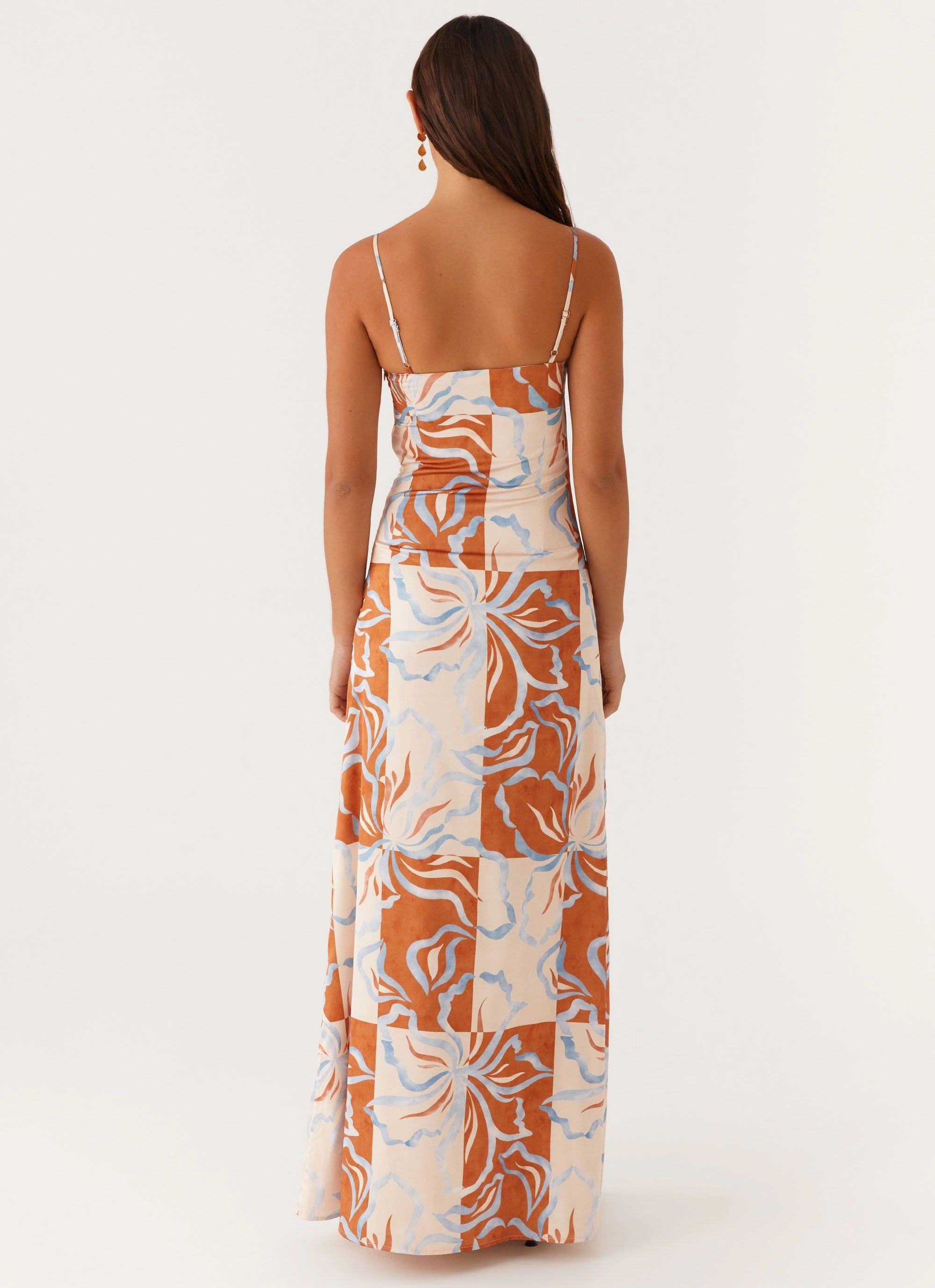 Aster Bloom Maxi Dress - Orange Blue Floral Night wear Feather Light