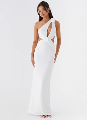 Drawstring-Closure Skirt Flare Lovesome Rosa Maxi Dress - White
