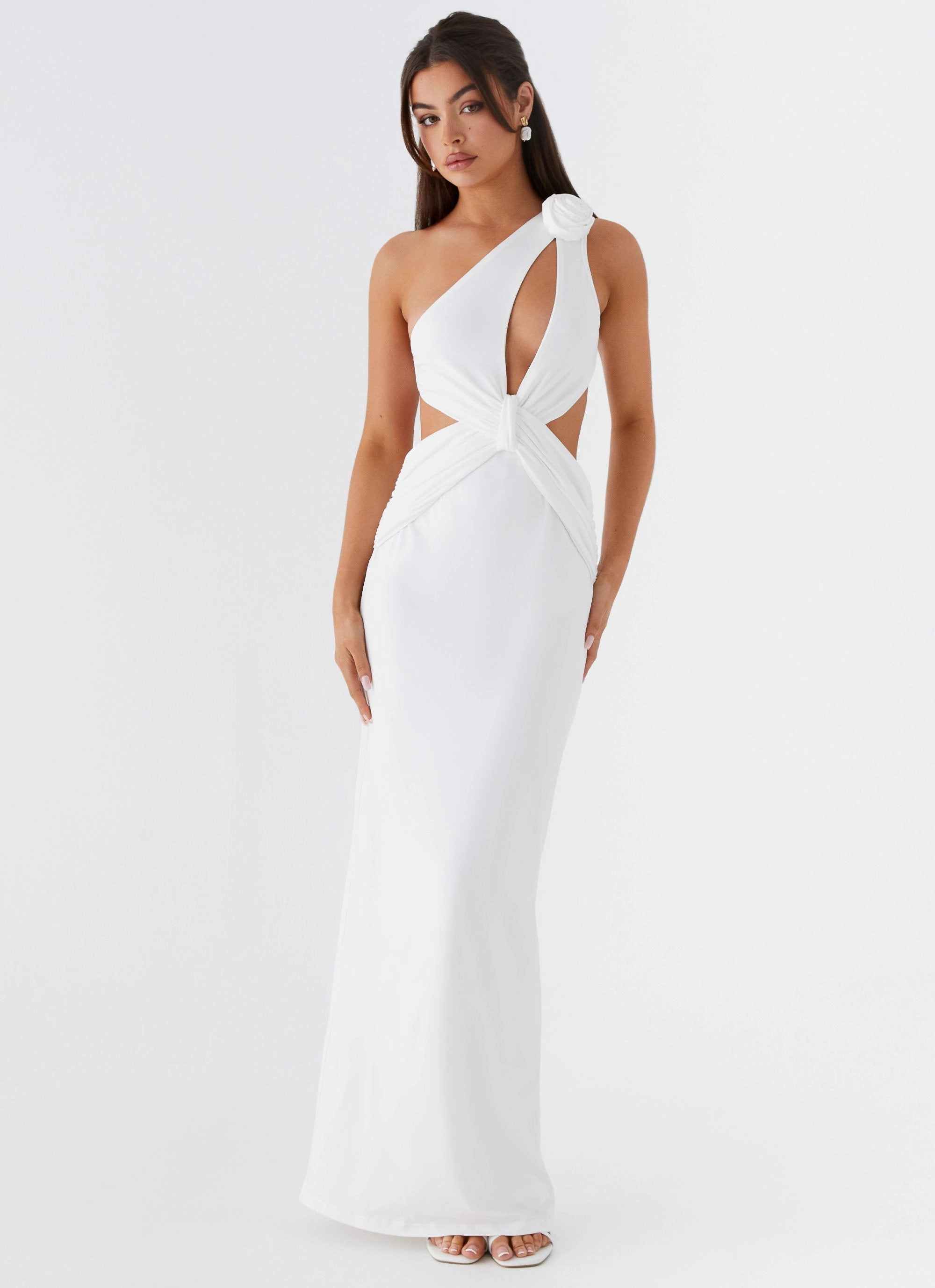 Drawstring-Closure Skirt Flare Lovesome Rosa Maxi Dress - White