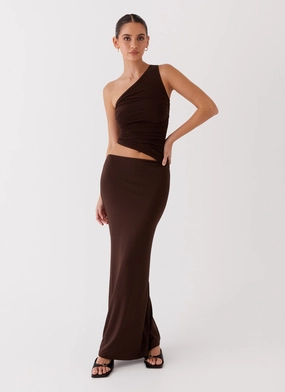Seranella One Shoulder Maxi Dress - Chocolate DoubleLayeredMaterial New Mood