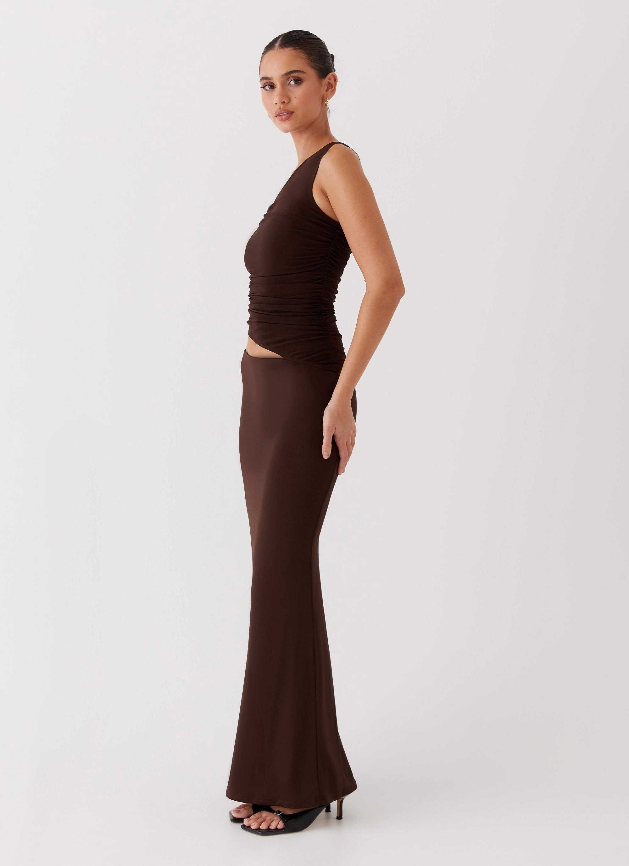 Seranella One Shoulder Maxi Dress - Chocolate Soft Harmony