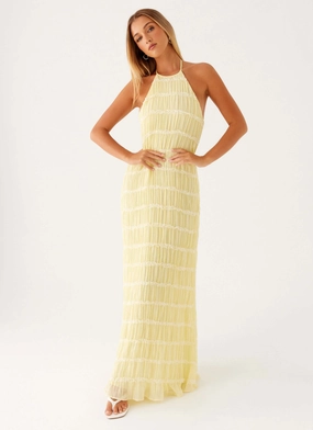 Flattering Layer Functional-Design Aullie Maxi Dress - Yellow