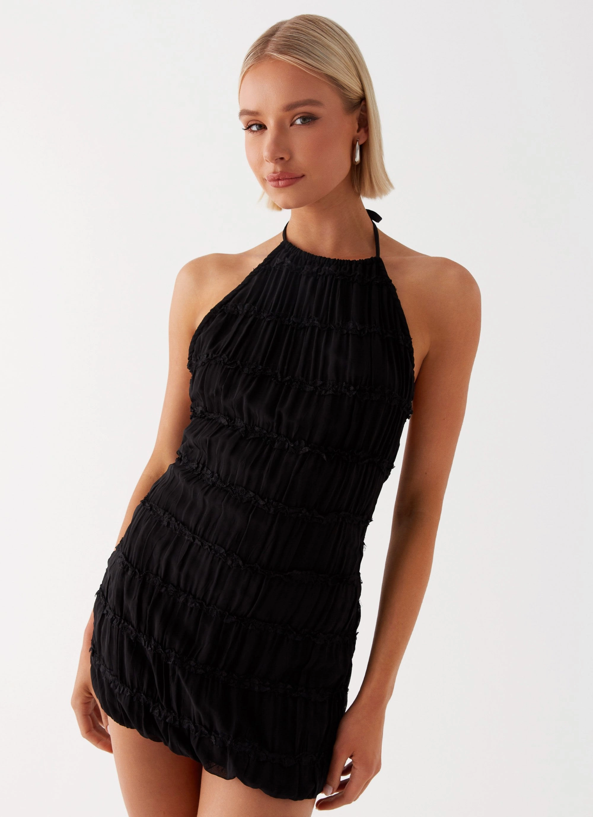 Aullie Mini Dress - Black Travel Light Embroidered Fabric