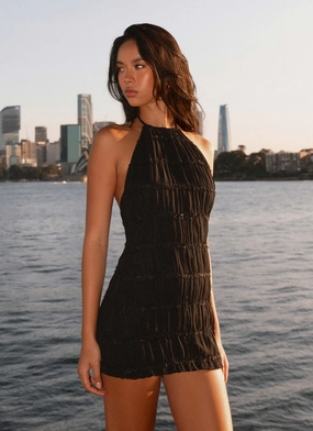 Flower Soft Aullie Mini Dress - Black