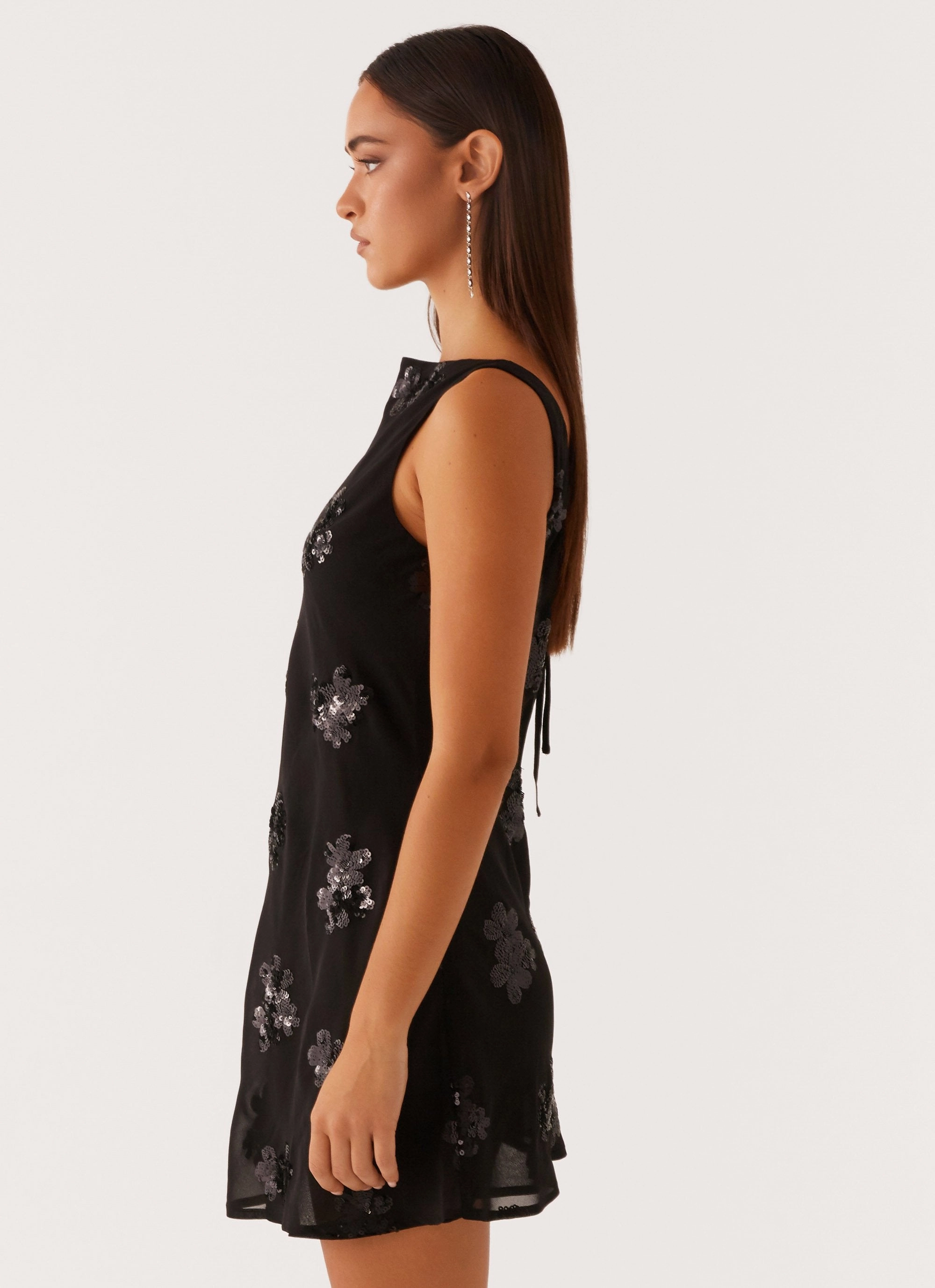 Aurora Sequin Mini Dress - Black garden wedding