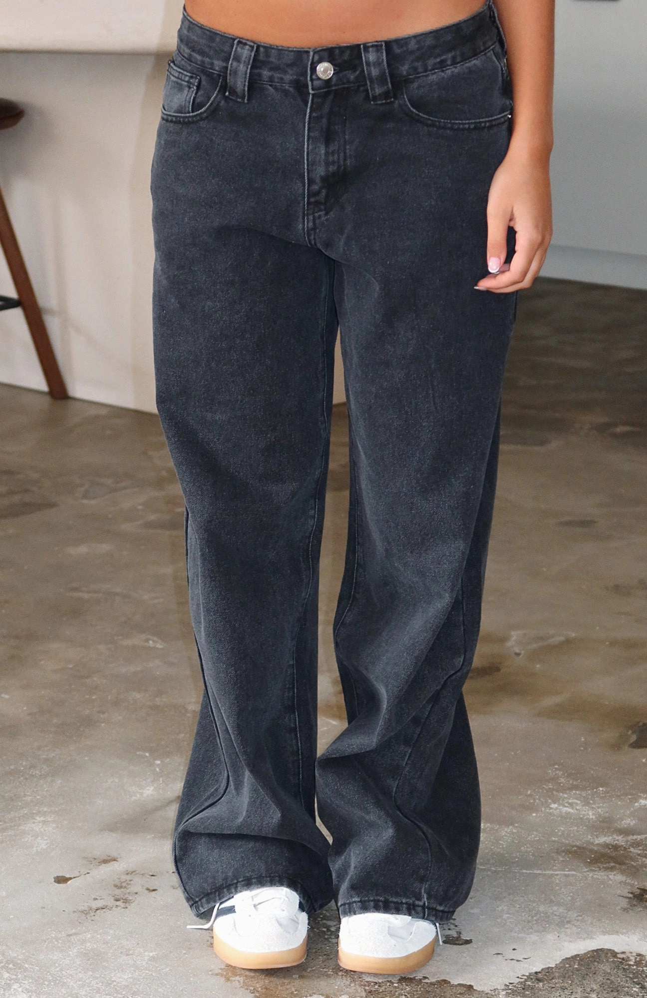 Stylish Vibrant Clarissa Low Rise Wide Leg Jeans Black Acid