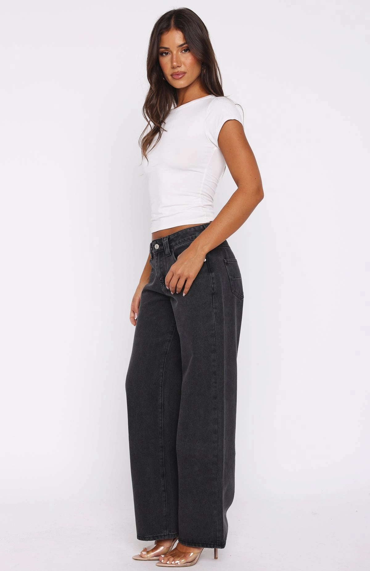 Neutral Smooth Clarissa Low Rise Wide Leg Jeans Black Acid