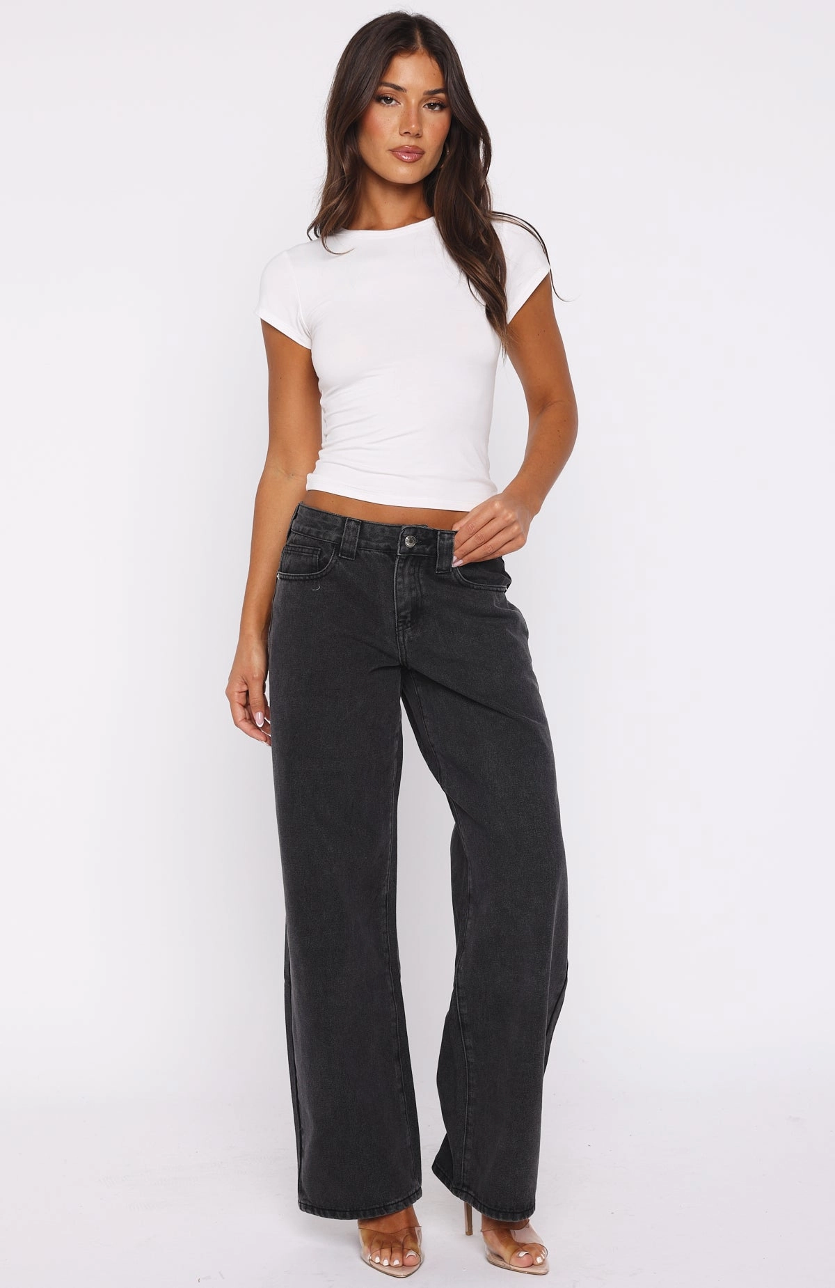 Stylish Adult Fashion Clarissa Low Rise Wide Leg Jeans Black Acid