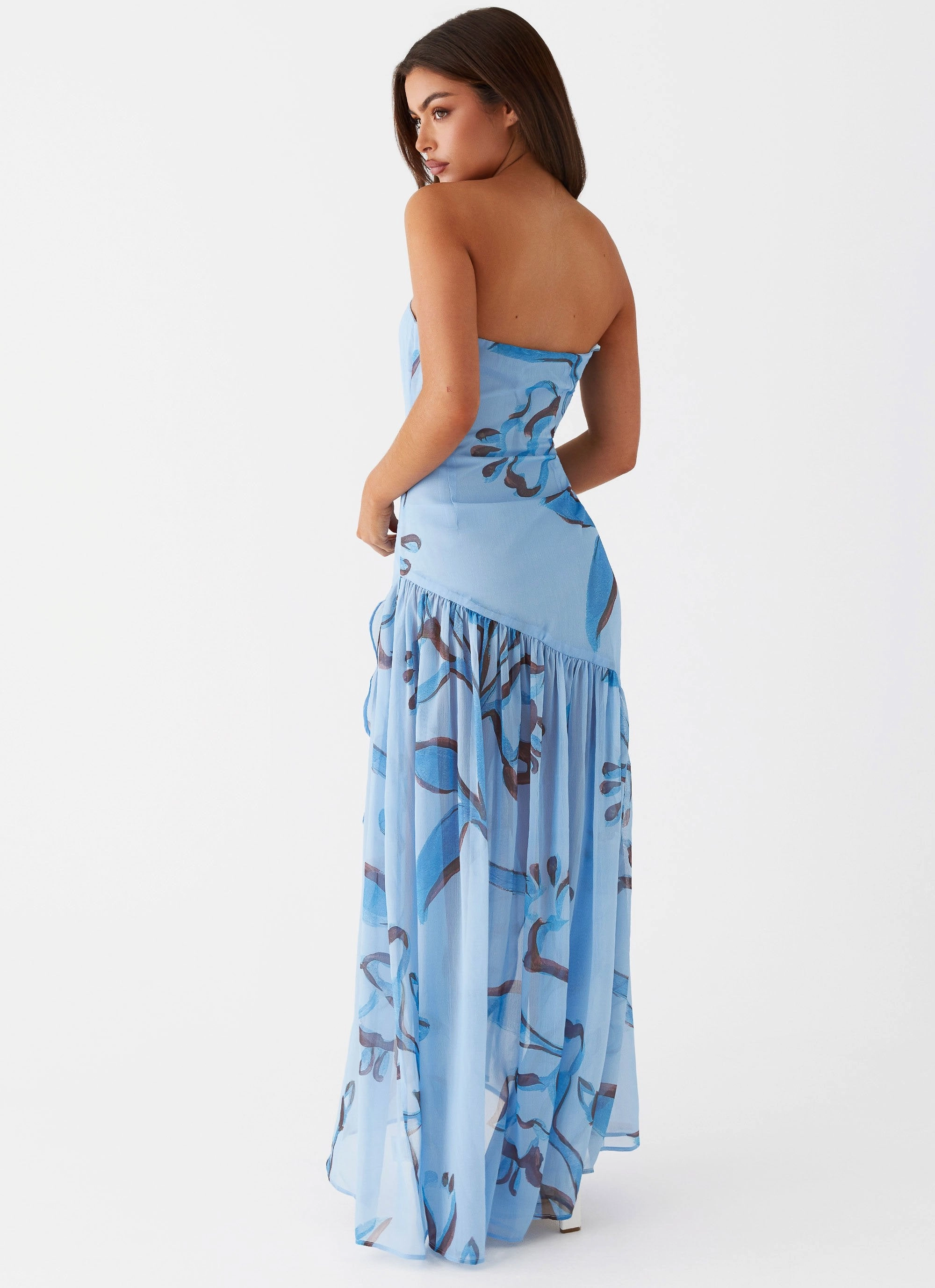 Solaris Strapless Maxi Dress - Blue Floral Chic Rhythm