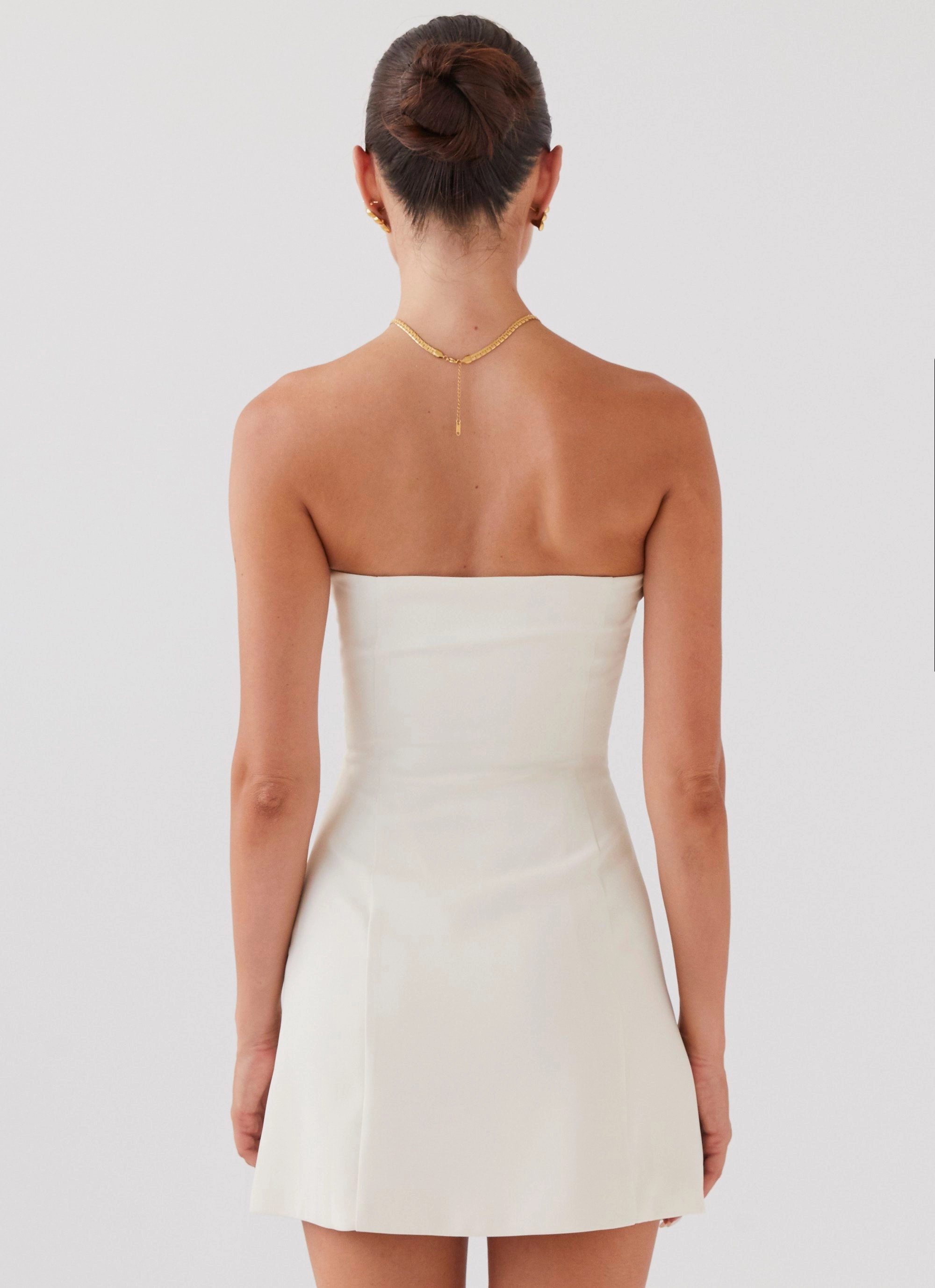 Ayanna Strapless Mini Dress - Ivory Resort Vibes Drape Wave