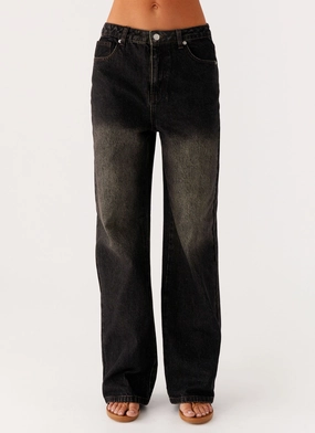 Comfortable Wear Party Look Luxury Back Again Straight Leg Denim Jeans - Acid Charcoal