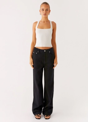 Chill Outfit Spring Mood Evening Stroll Stretch Breathable Back Again Straight Leg Denim Jeans - Black