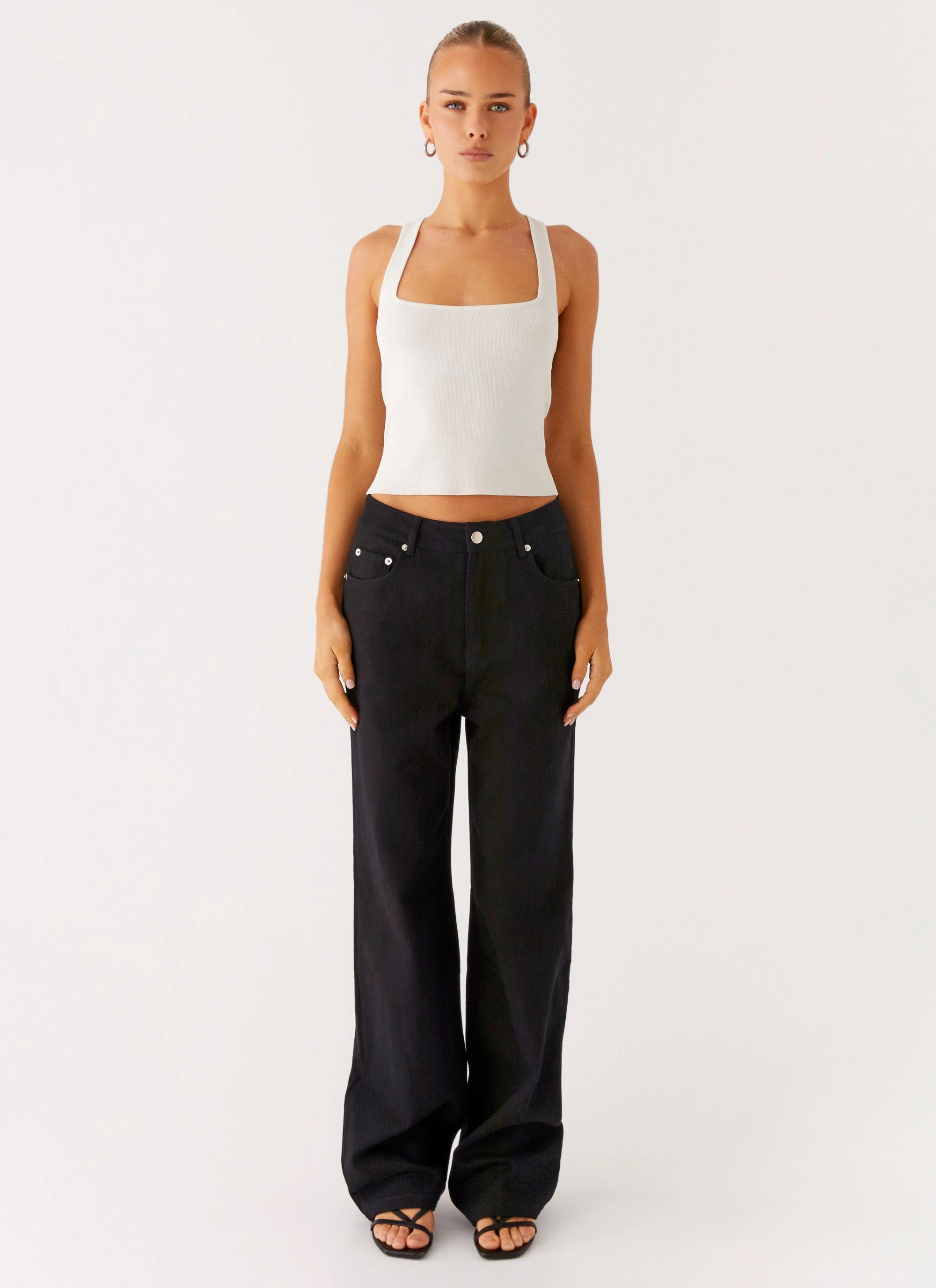 Chill Outfit Spring Mood Evening Stroll Stretch Breathable Back Again Straight Leg Denim Jeans - Black