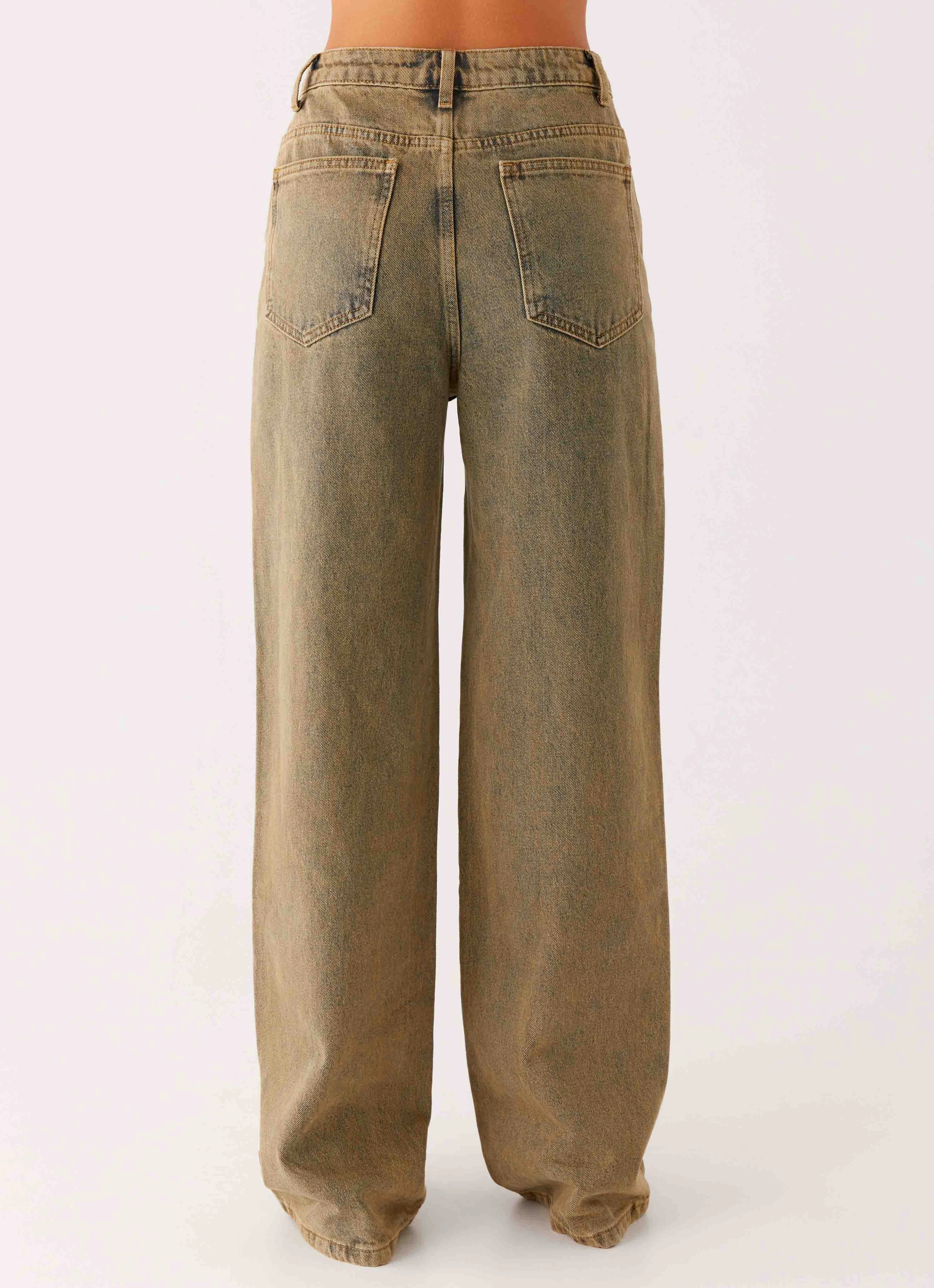 Back Again Straight Leg Denim Jeans - Brown Sand Wash Daily Go Daily Wear Breathable Classic