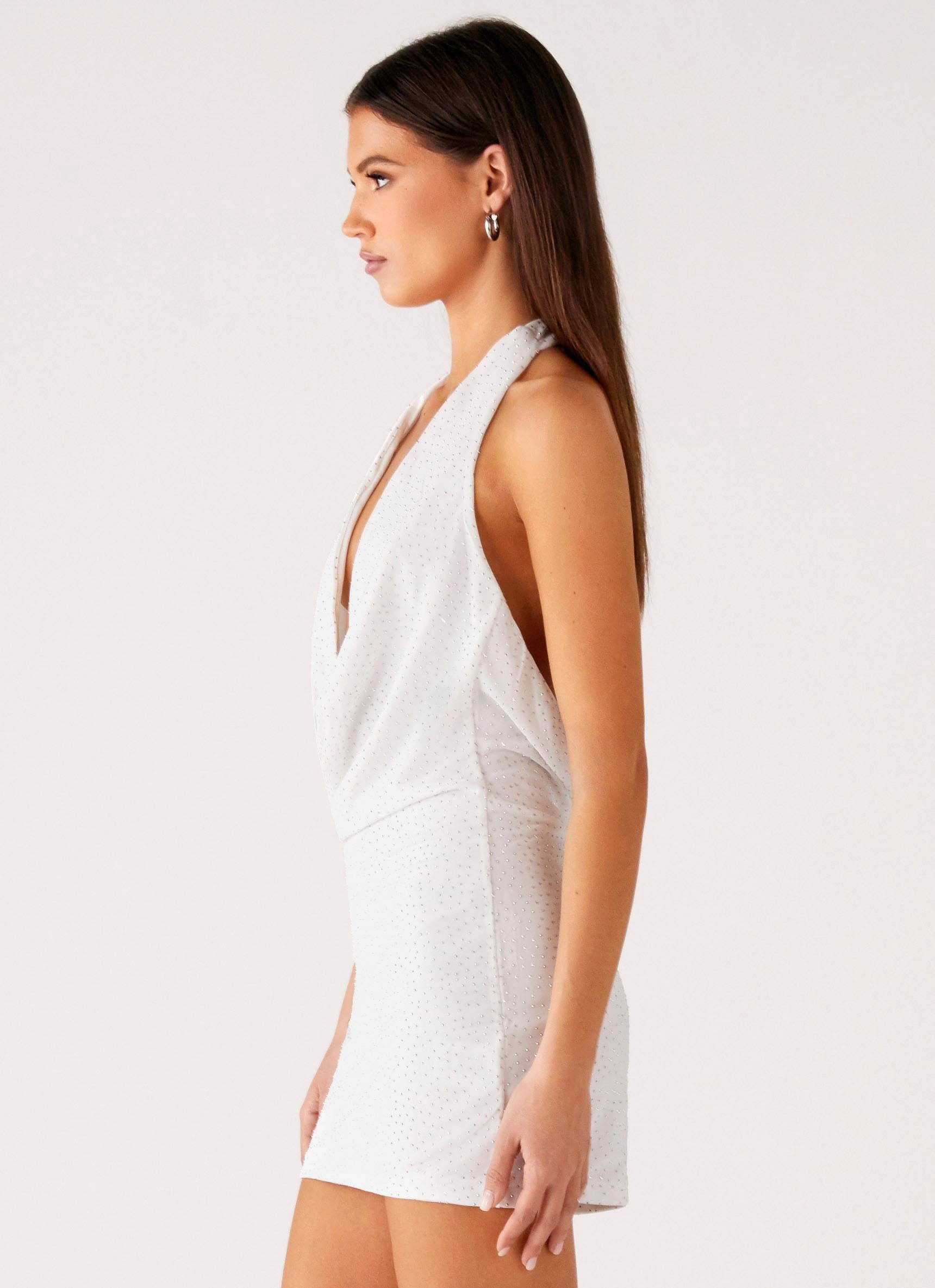 City Bright Back Cut Out Beaded Sequins Mini Dress - Ivory