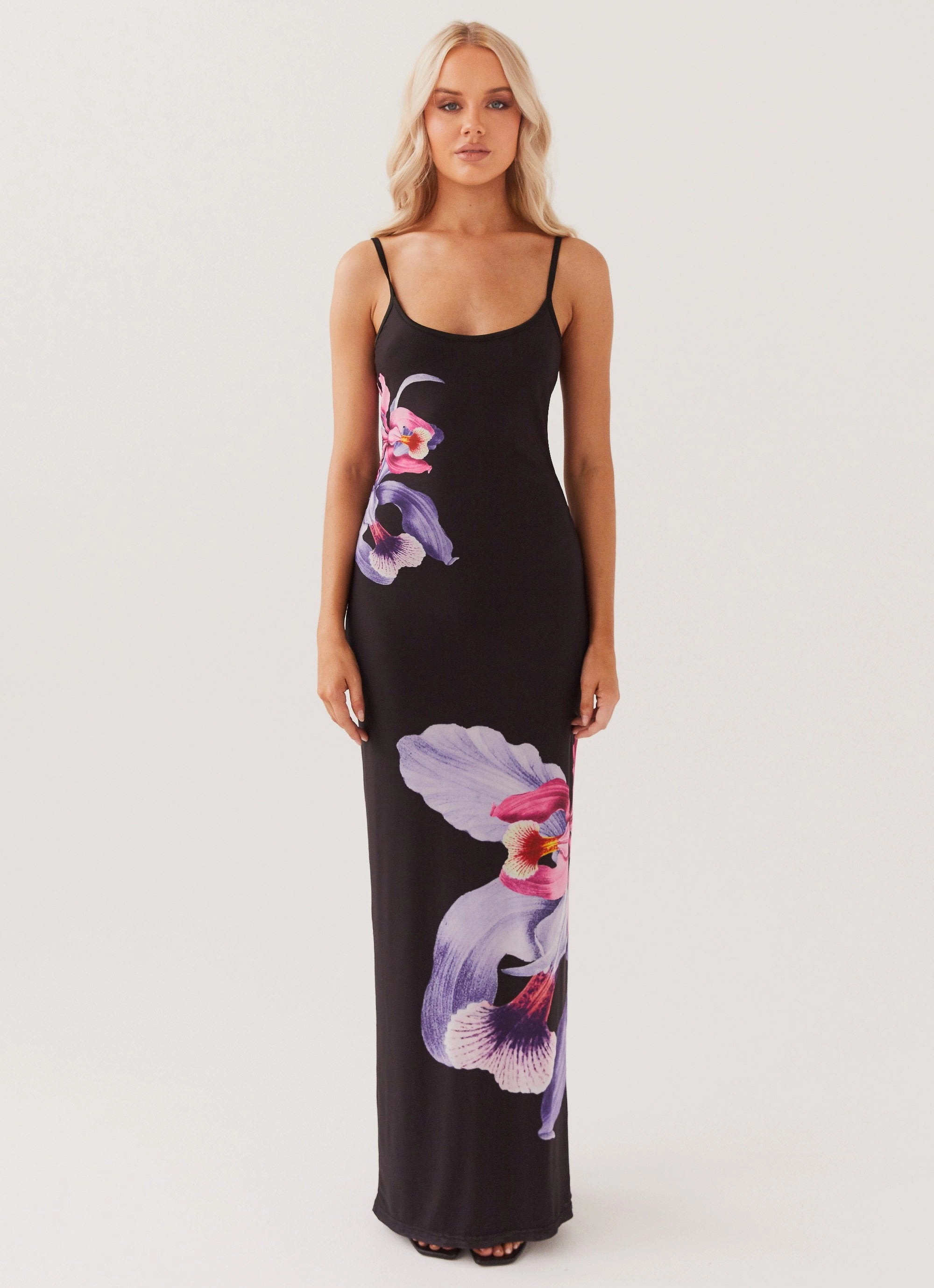 Bad News Mesh Maxi Dress - Black Tulip Contrasting Detail