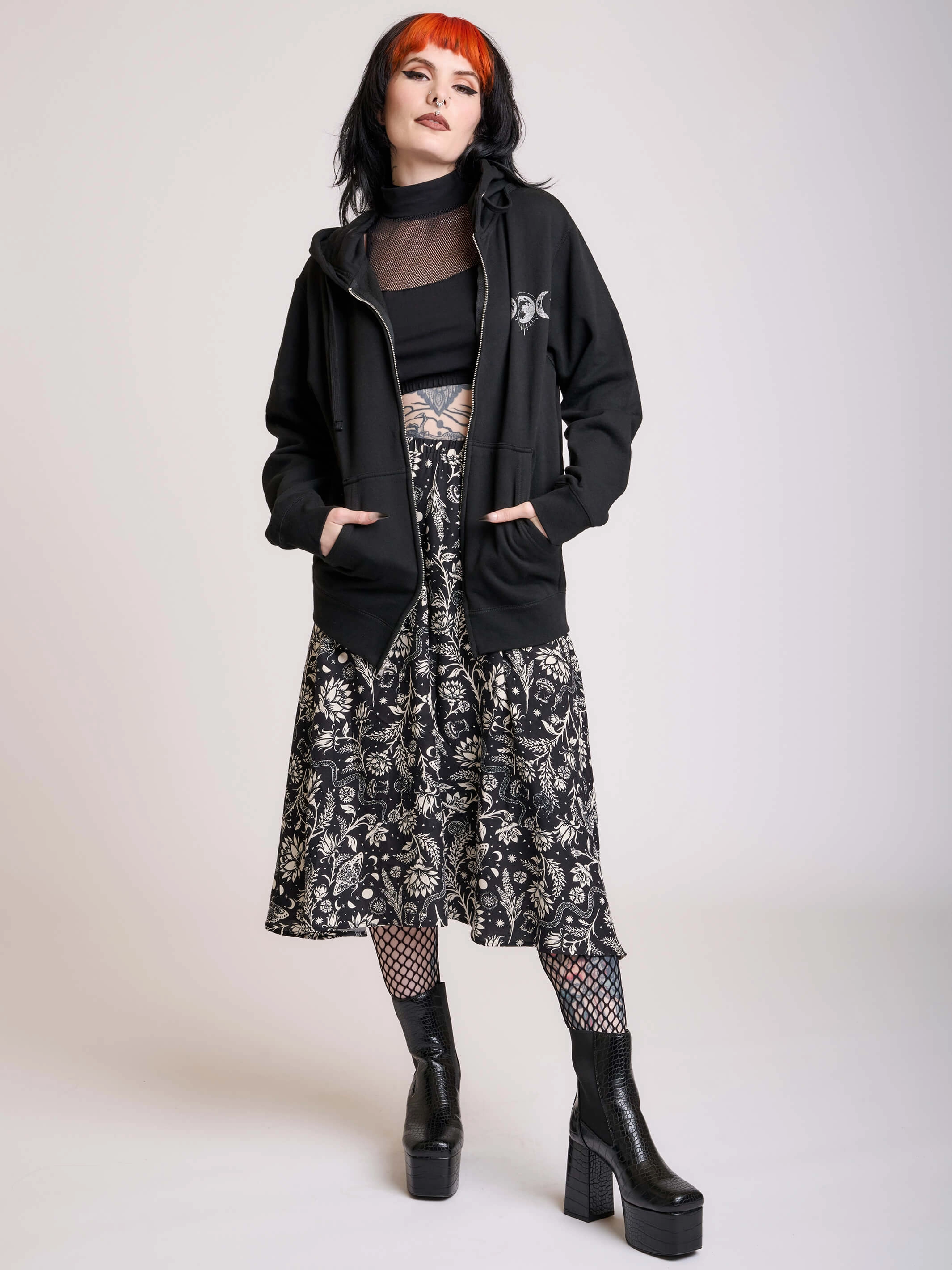 Bats in the Belfry Zip Up Hoodie Neutral Printed