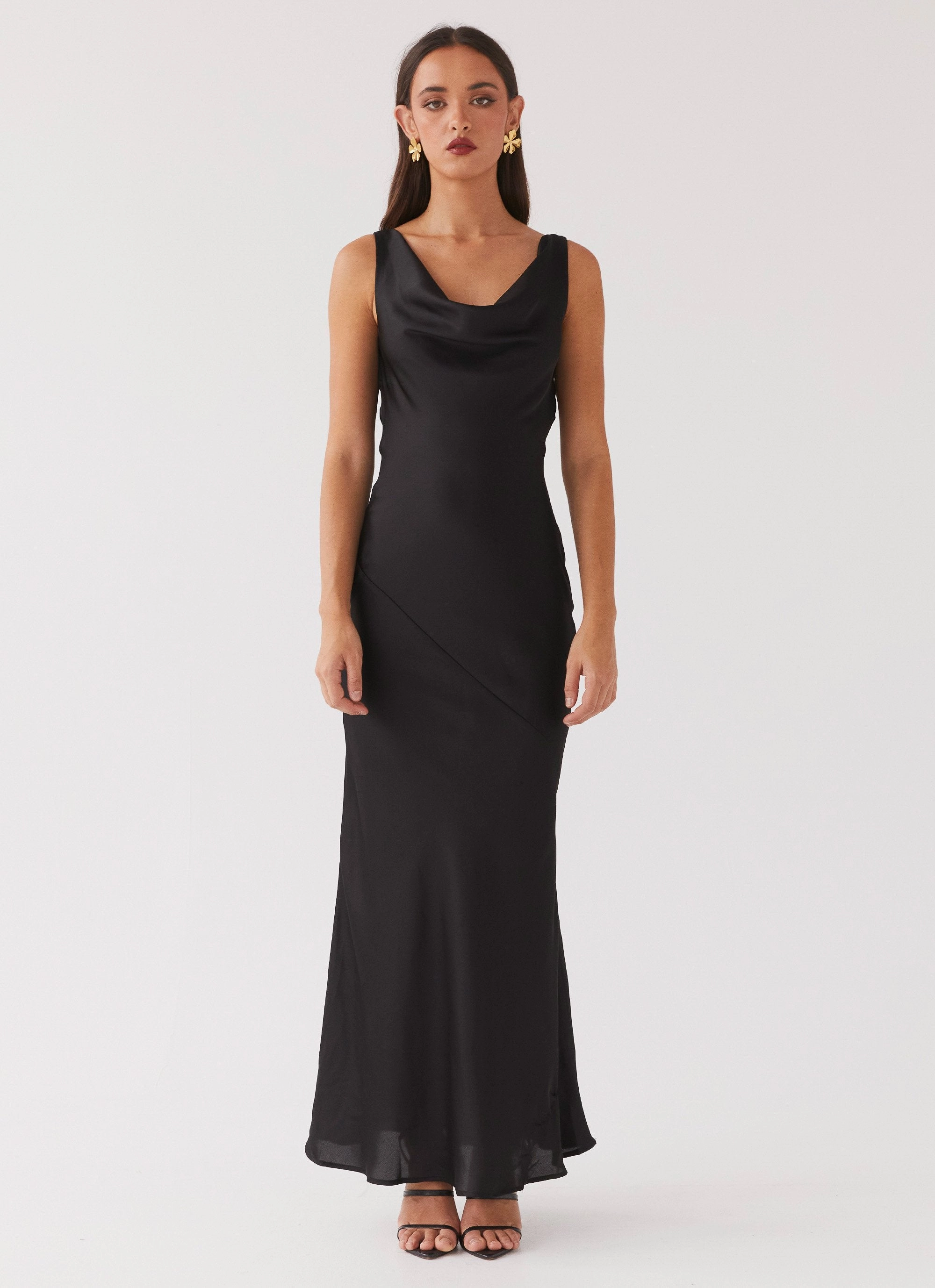 Office Tone and Effortless fit dress. Be Mine Satin Maxi Dress - Black