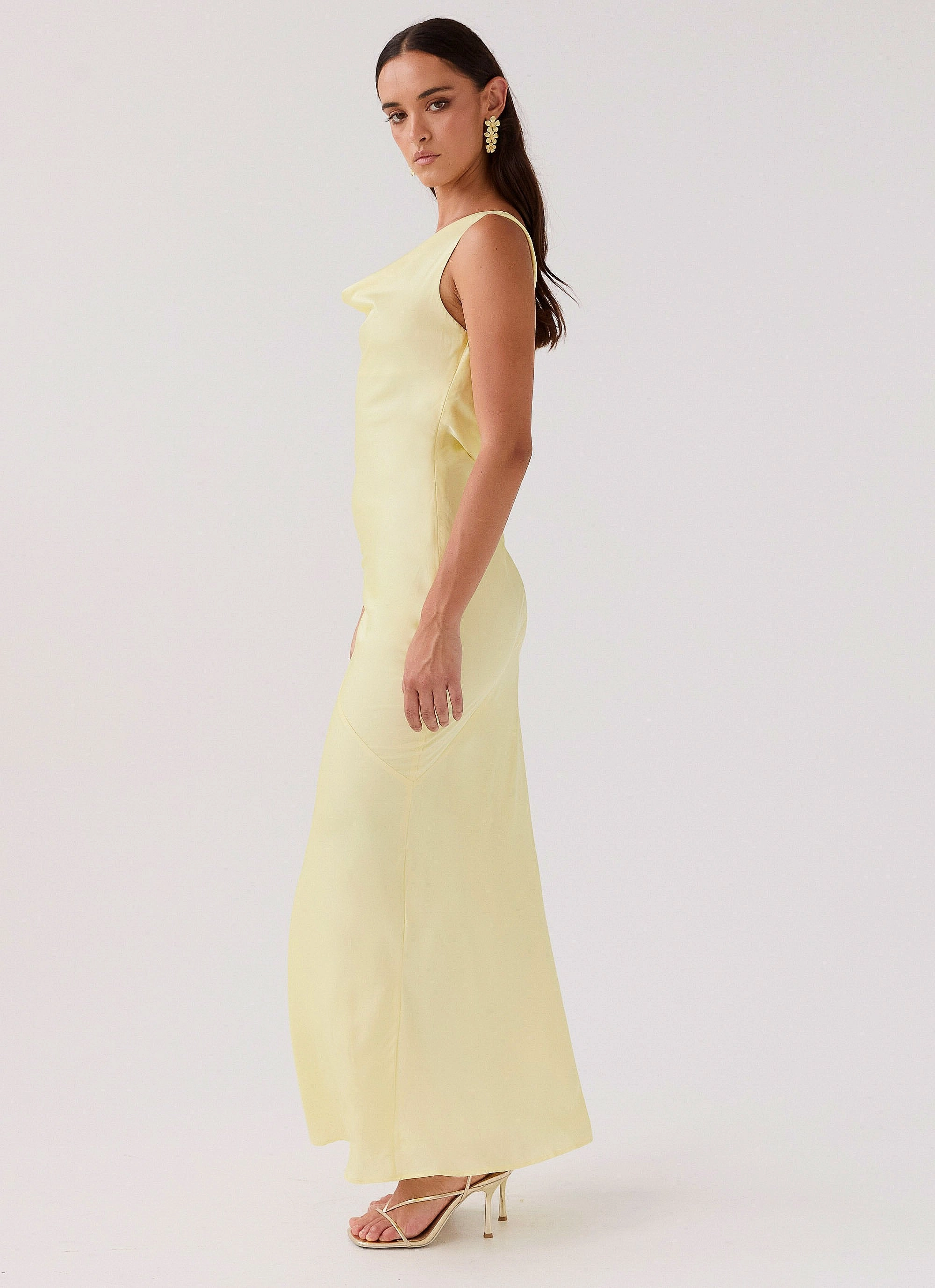 Light Drape Be Mine Satin Maxi Dress - Canary