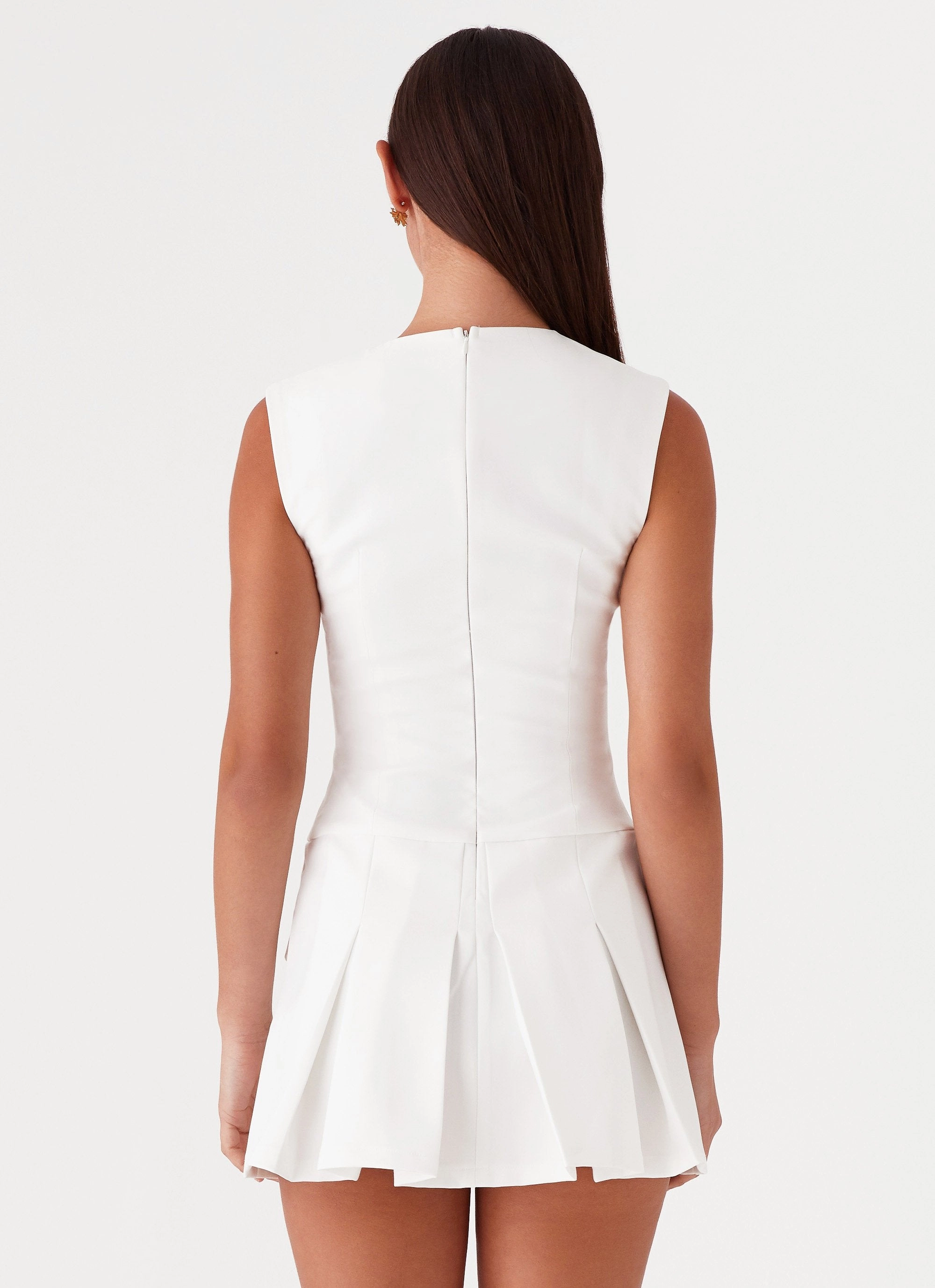 Cassia Mini Dress - White Statement Neck All Timewear