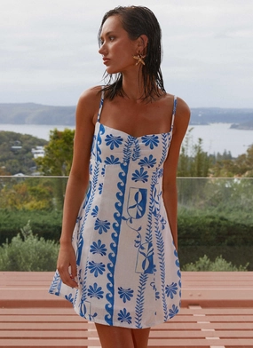 Isra Linen Mini Dress - Floral Wave Versatile Style Wear Smooth Surface