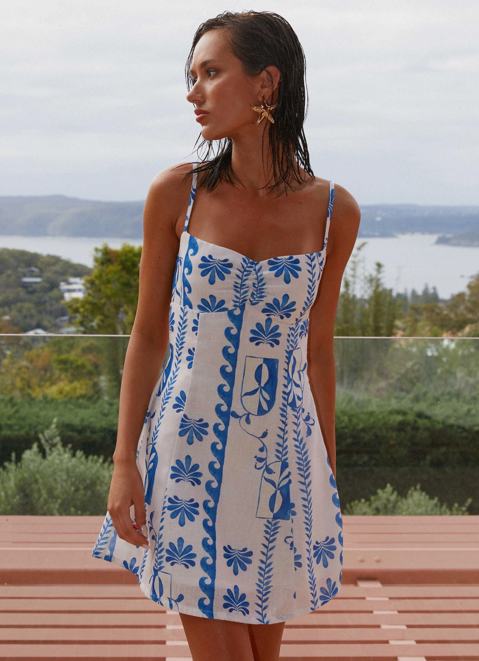 Isra Linen Mini Dress - Floral Wave Versatile Style Wear Smooth Surface