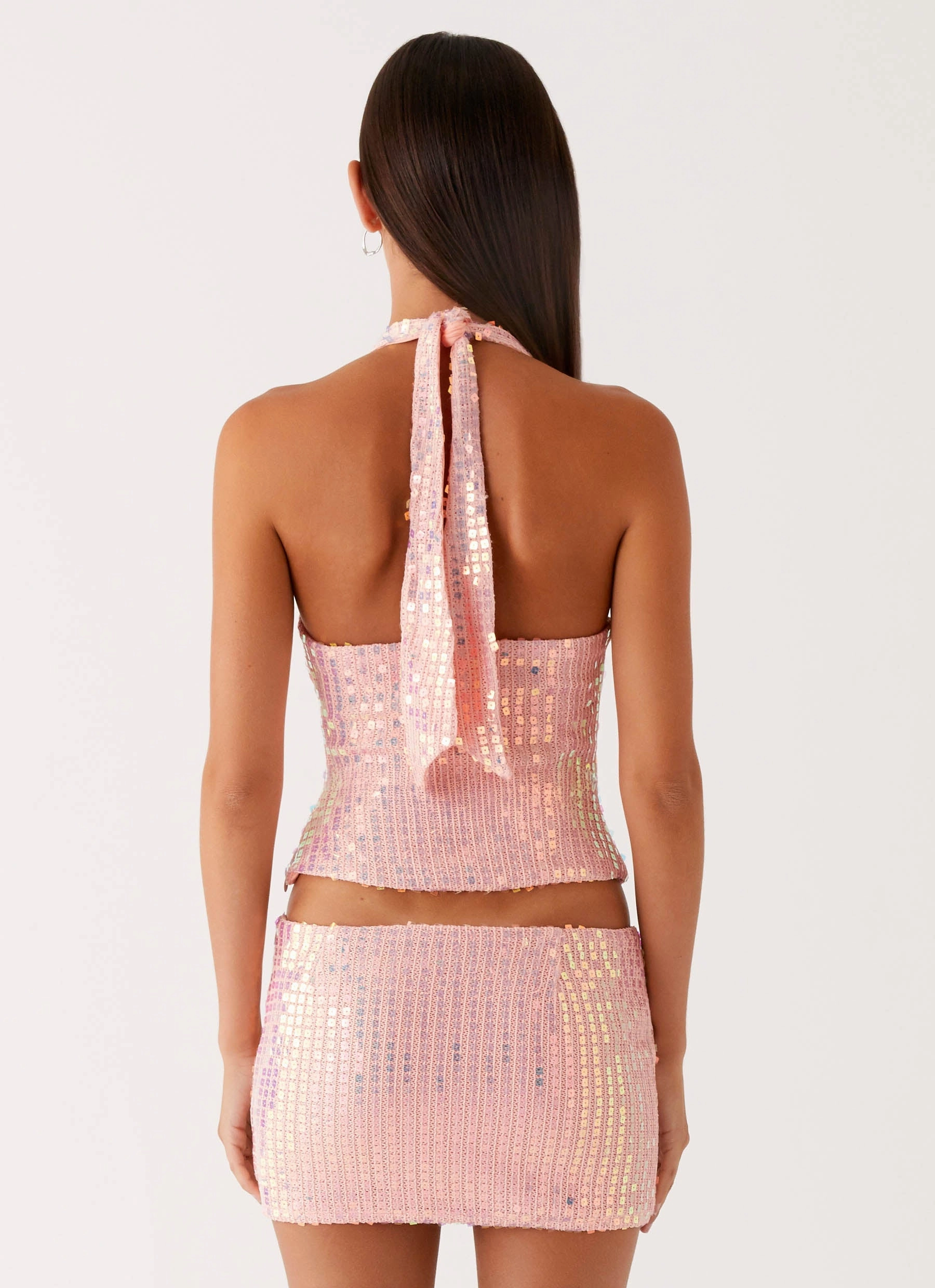 Been That Girl Knit Sequin Mini Skirt - Iridescent Pink Chill Wear Travel Friendly