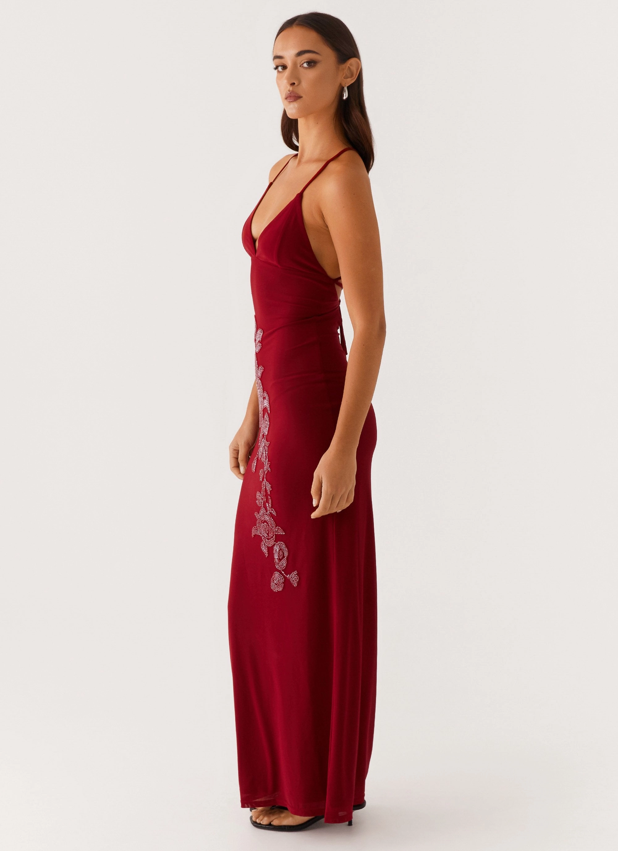 Beki Beaded Mesh Maxi Dress - Deep Red Daily Essential Easy-to-style casual dress