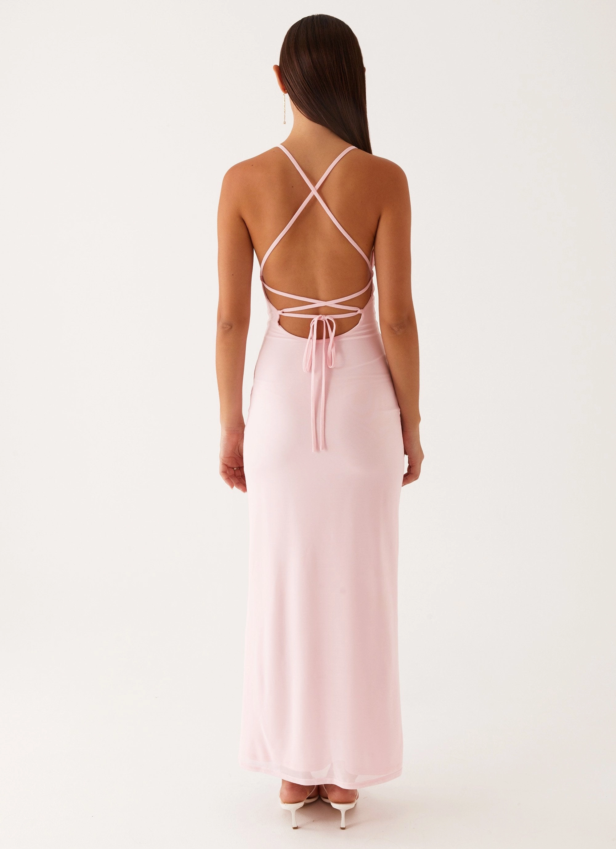 Beki Beaded Mesh Maxi Dress - Pink Light Bow