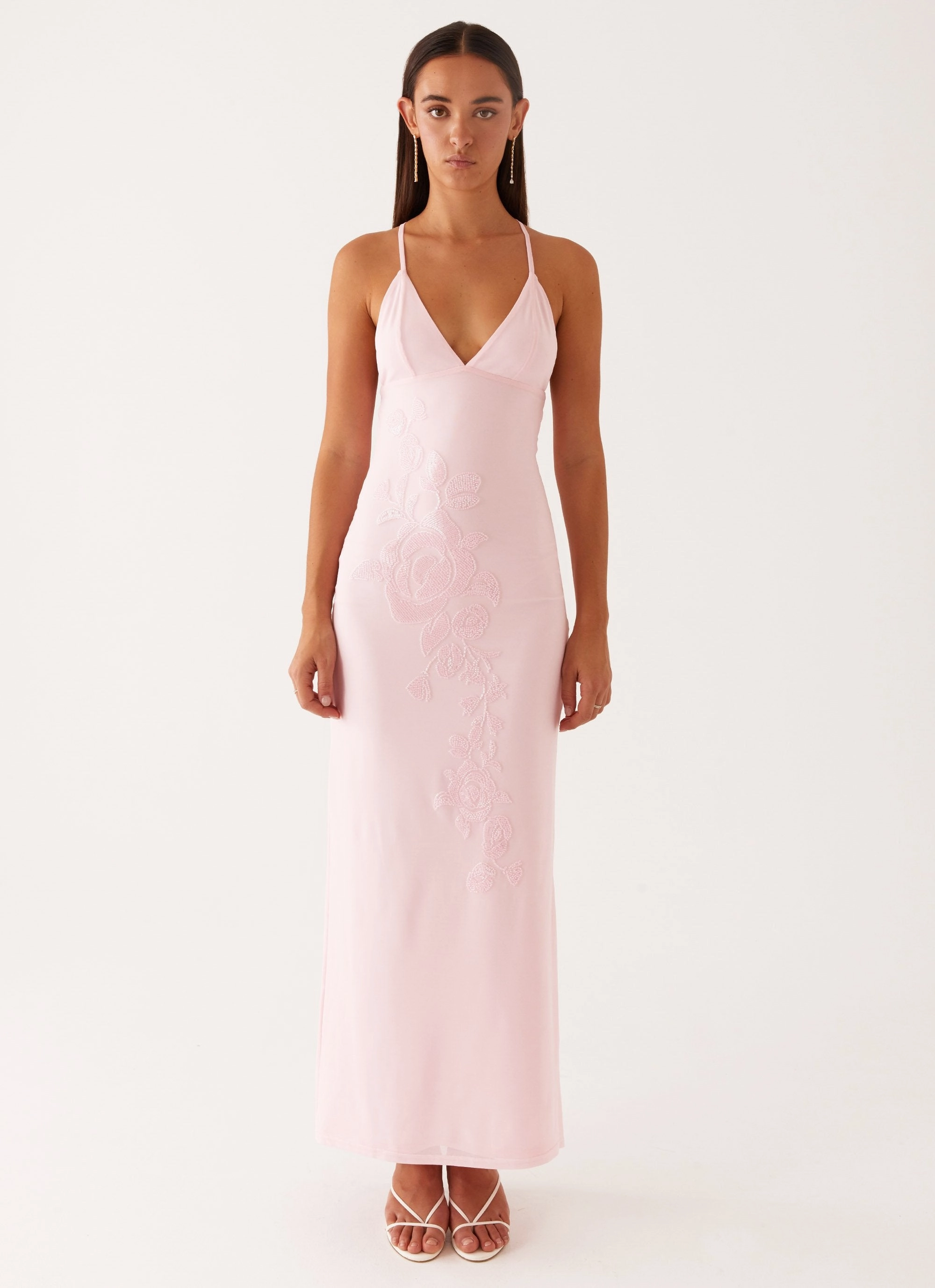 Beki Beaded Mesh Maxi Dress - Pink Day Outfit