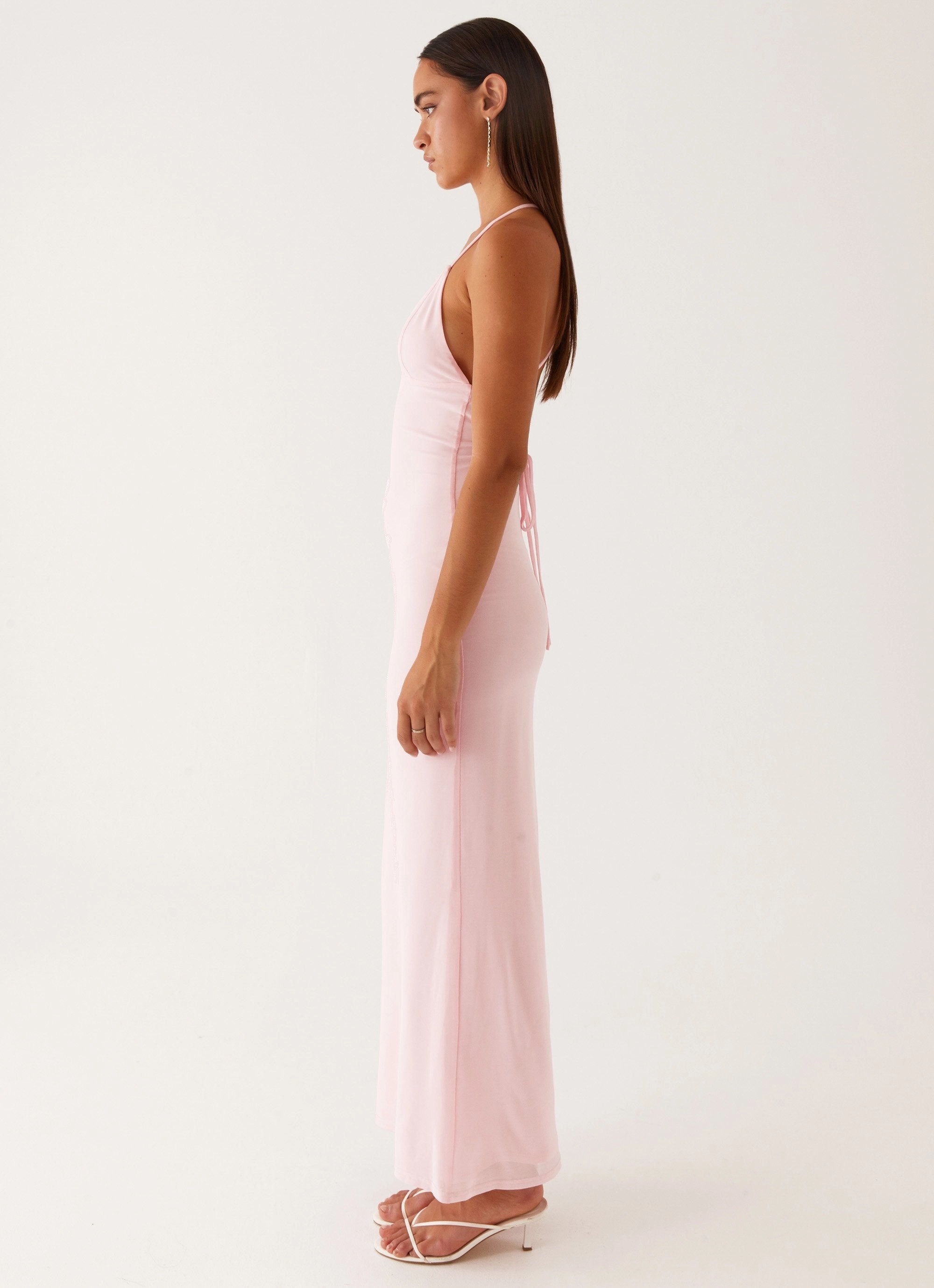 Beki Beaded Mesh Maxi Dress - Pink Korean Mood