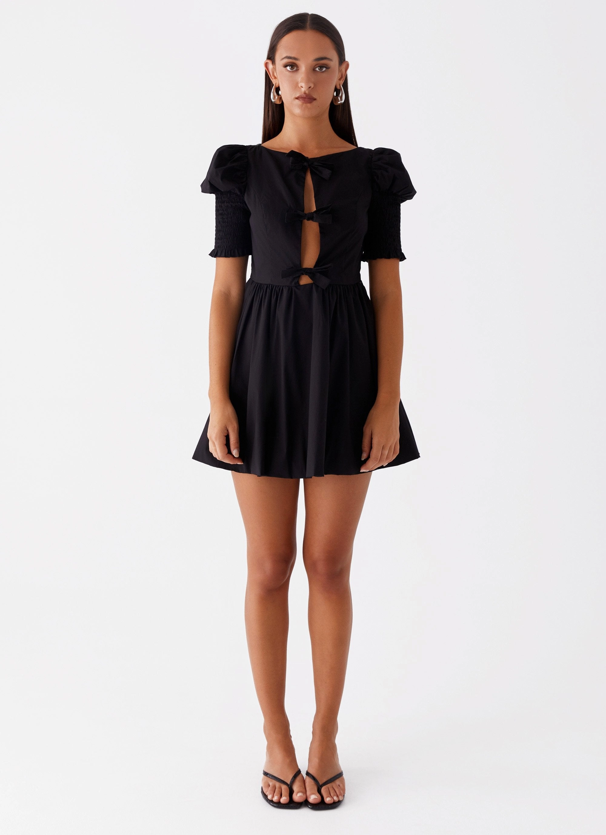 Summer Soft Square Neck Leonie Tie Front Mini Dress - Black