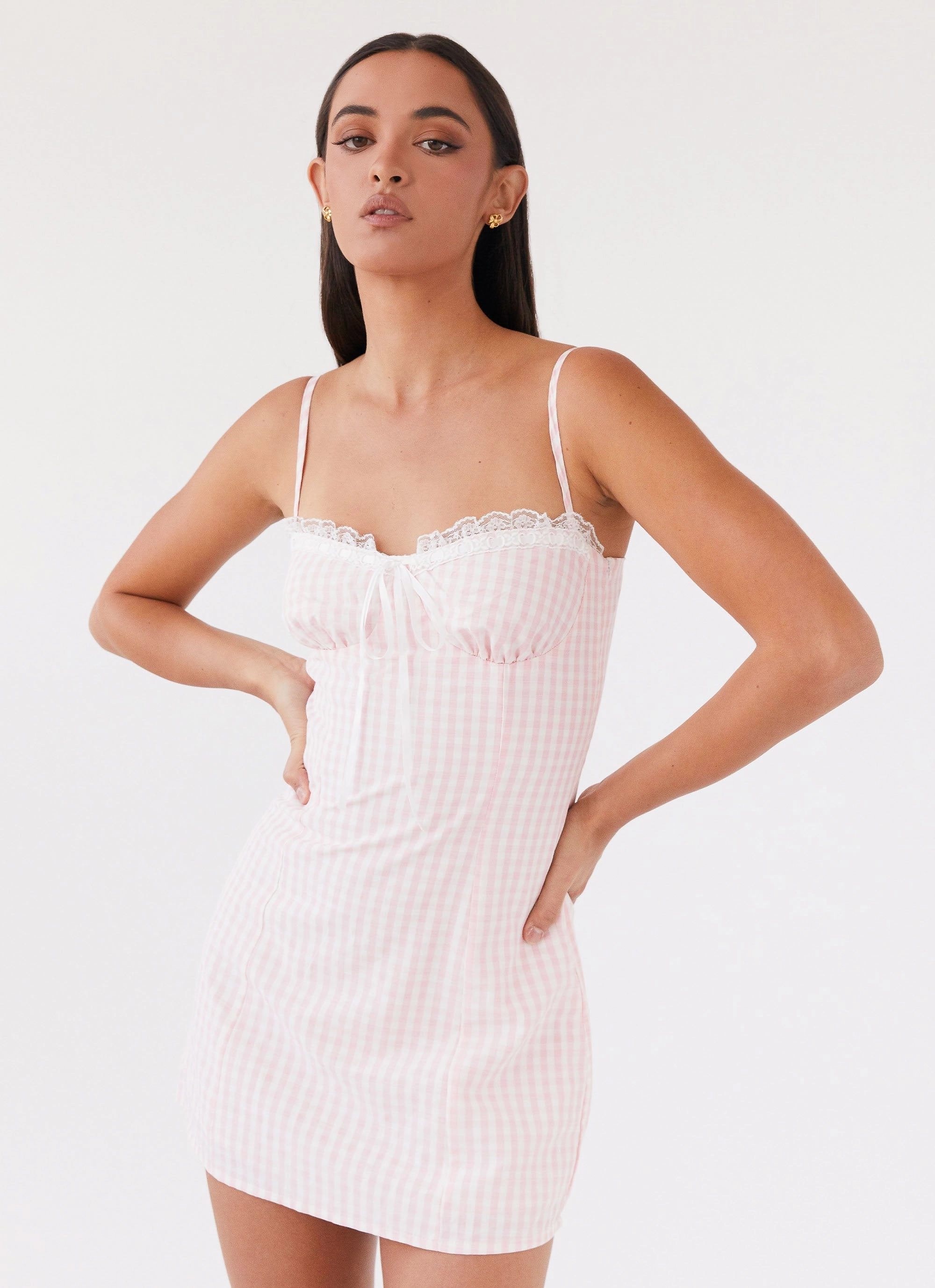 Bellissima Bustier Mini Dress - Pink Gingham Street Motion