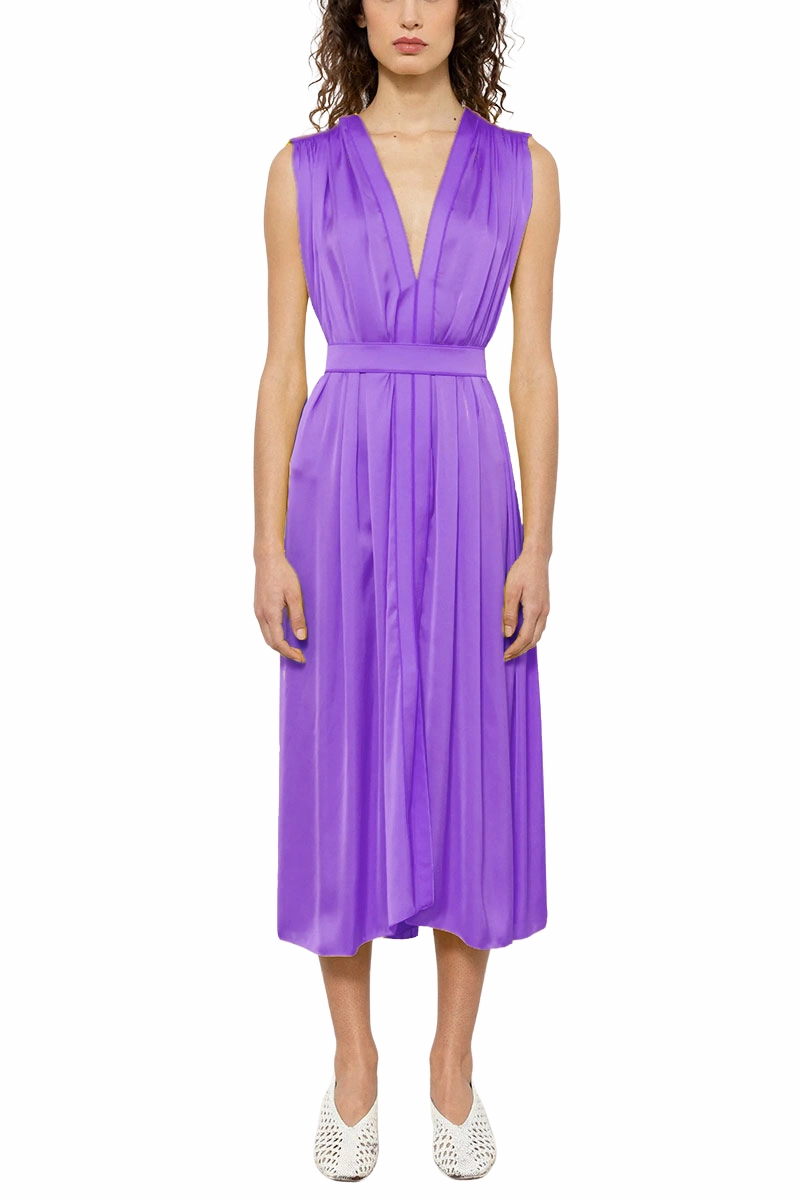Belted Midi Dress Textured Surface Clean Edge
