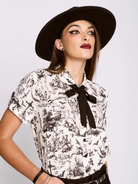 Flattering Shape Gothic Toile Academia Shirt