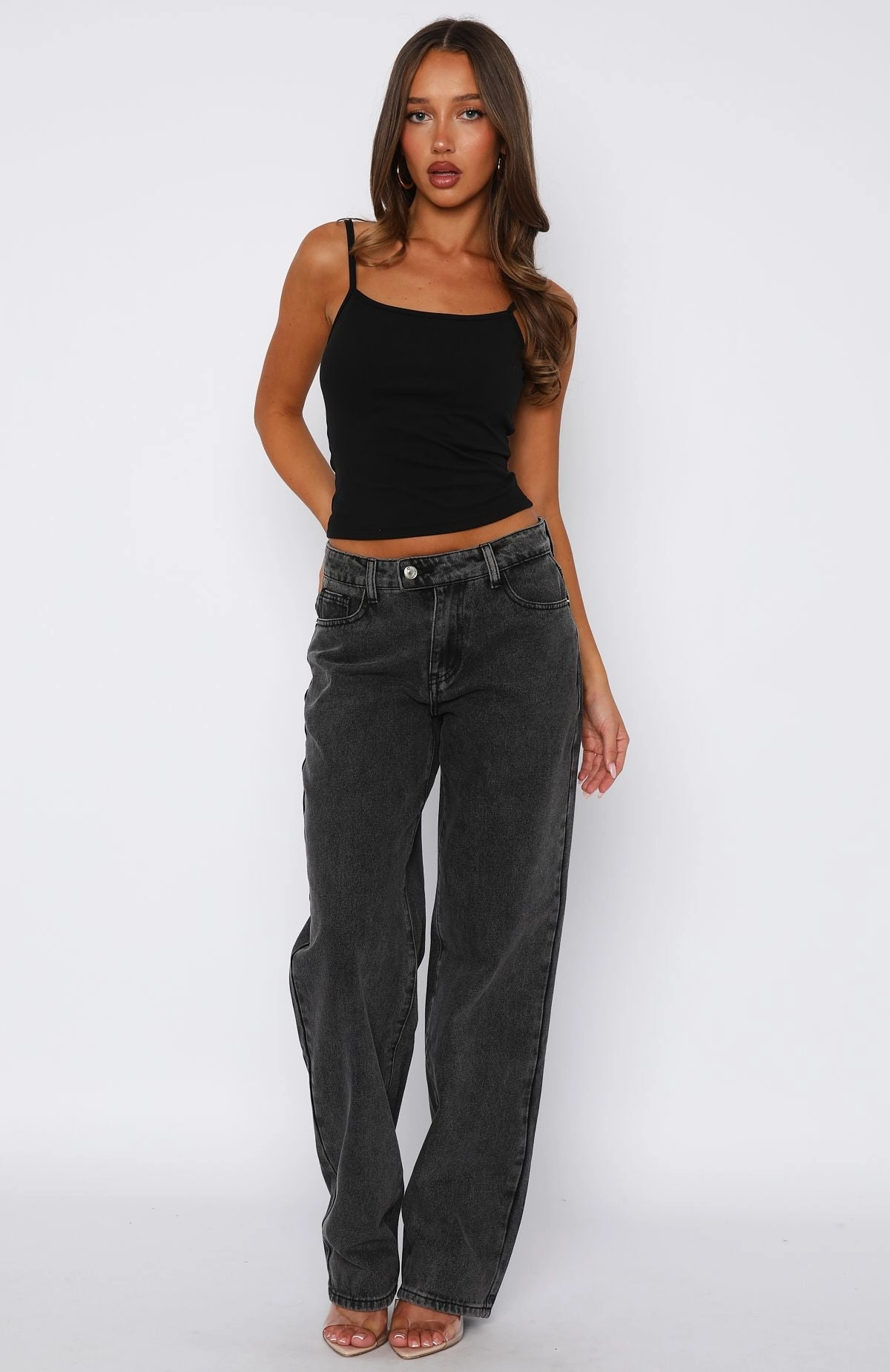 Bethany Mid Rise Straight Leg Jeans Black Acid Sharp Silhouette