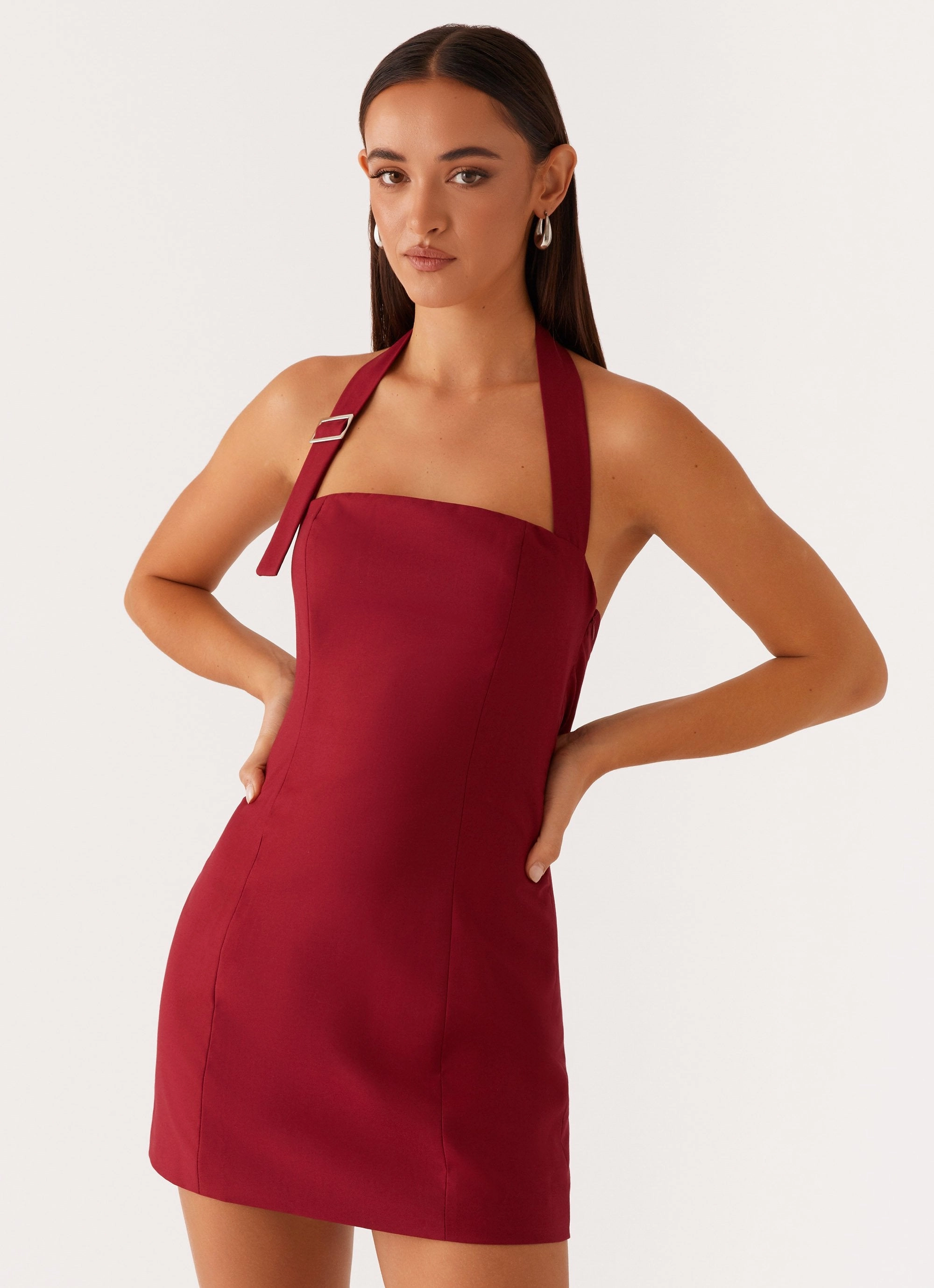 Formed Look Silk-Blend Bianca Halter Dress - Red