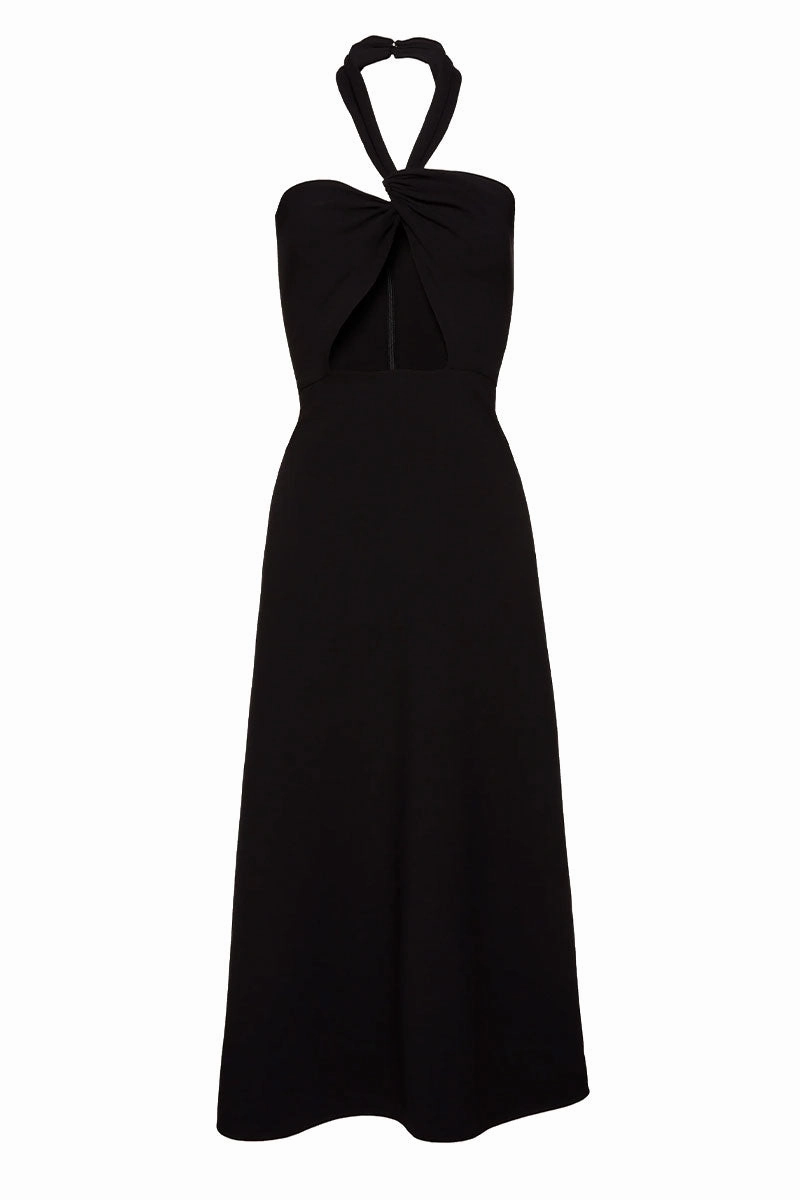 Layered-Look Black Halter Dress