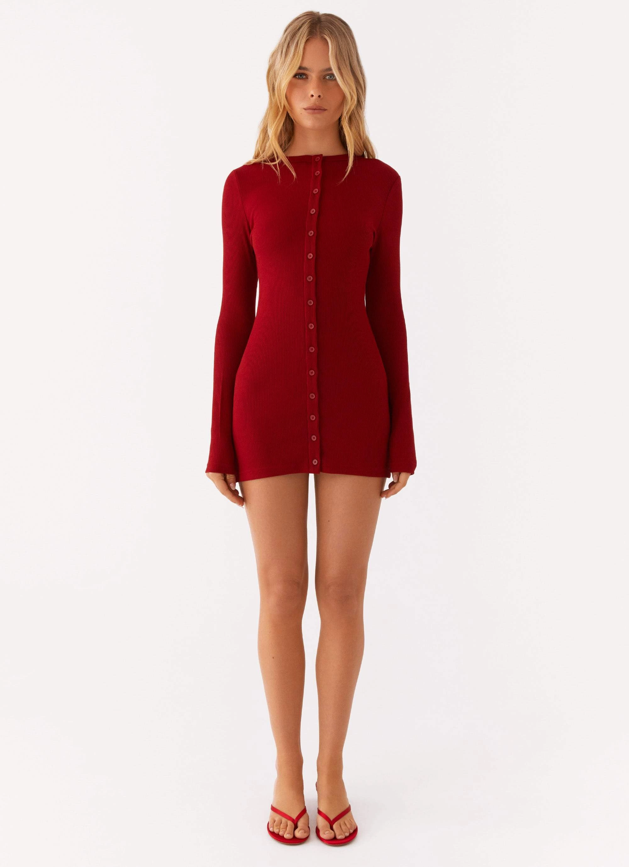 Blair Long Sleeve Mini Dress - Red TemperatureRegulatingFabric Heart Tone