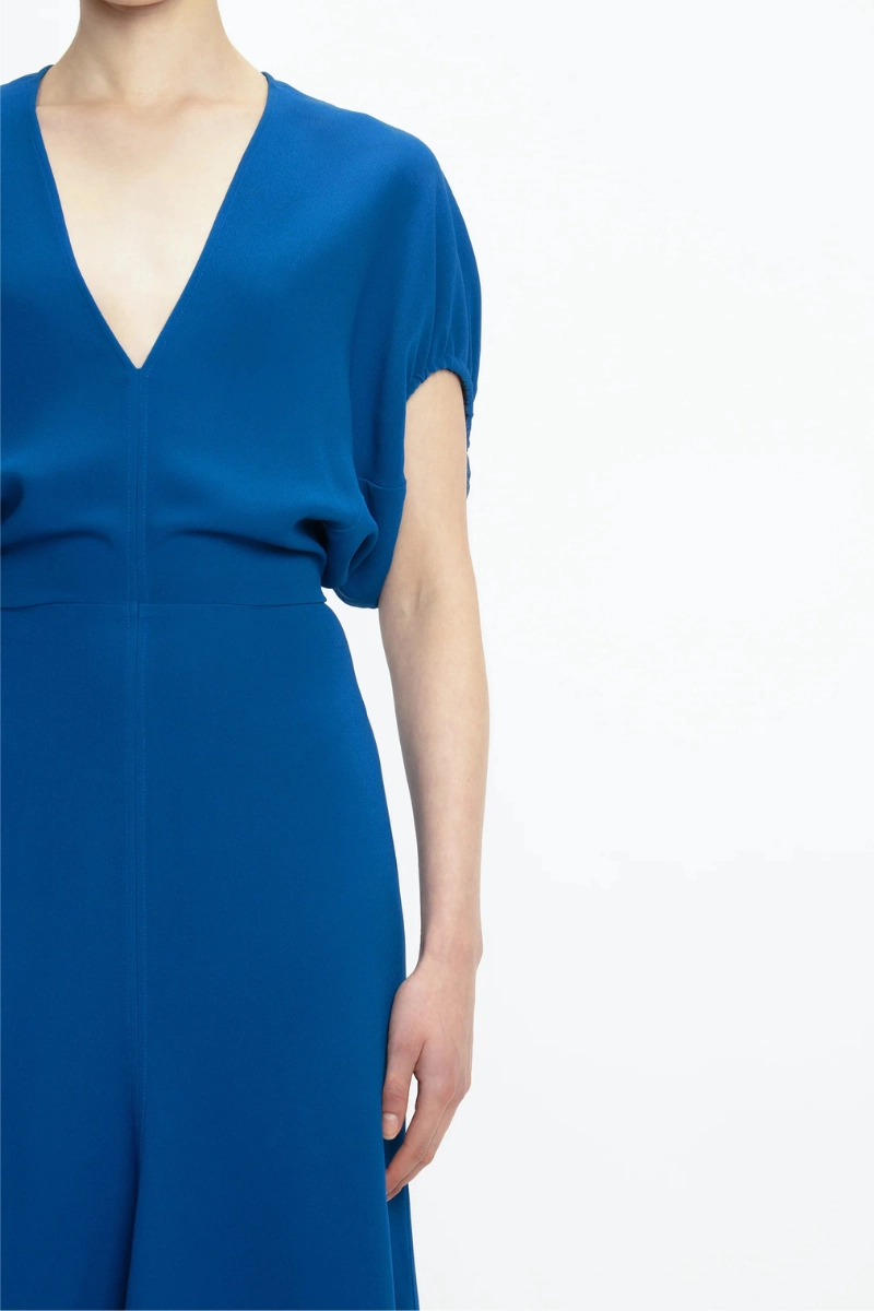 Anti-bacterial Blouson Detail Midi Dress