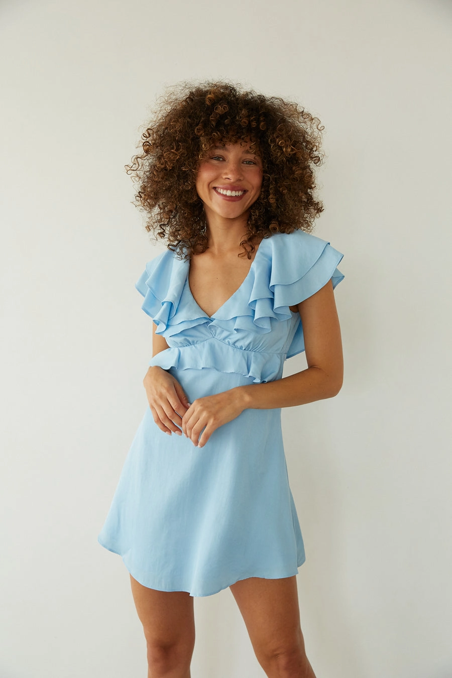 Junie Open Back Flutter Sleeve Mini Dress Earth Colors