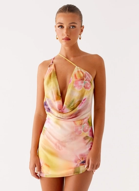 Bohemian Bliss Mesh Mini Dress - Sunburst Floral Luxe Fit